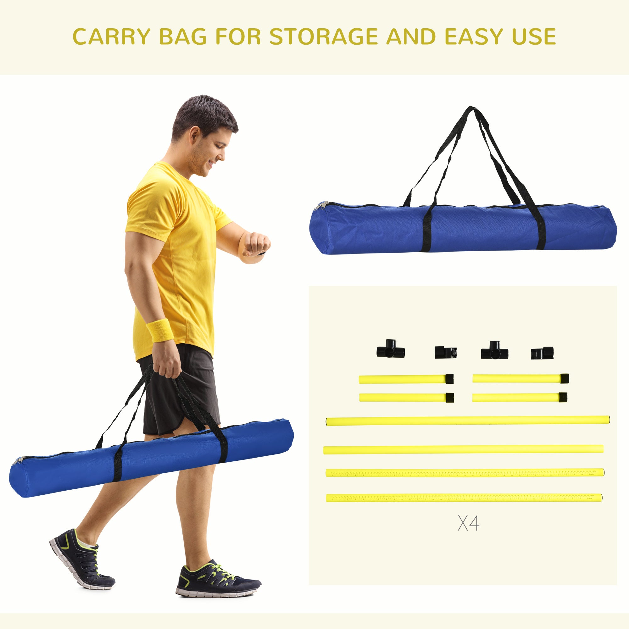 PawHut 4 Pieces Dog Agility Training Equipment, Adjustable Height Jumps Hurdle with Carrying Bag for Outdoor, Yellow - North Peak Garden Furniture