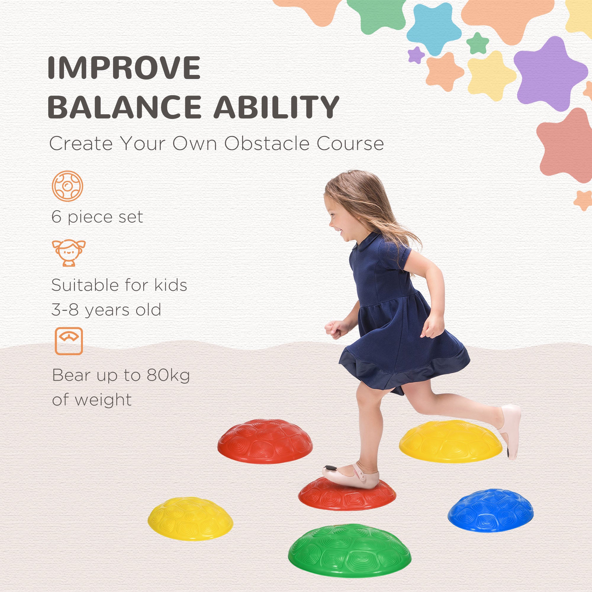 ZONEKIZ Six-Piece Kids Stepping Stones, with Non-Slip Mats, Balance River Stones - North Peak Garden Furniture