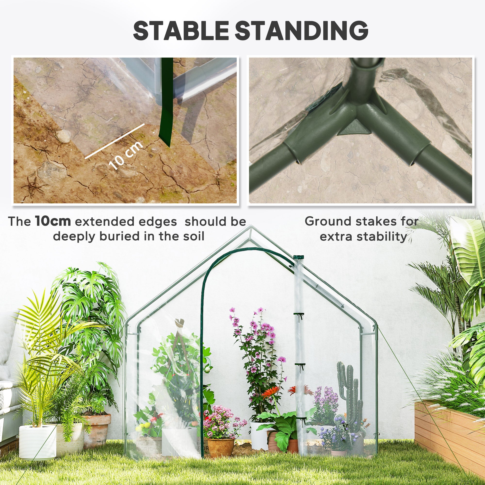 Outsunny Walk In PVC Greenhouse Garden Outdoor Flower Planter Steel Frame w/ Zipped Door & Window 180 x 100 x 168CM White