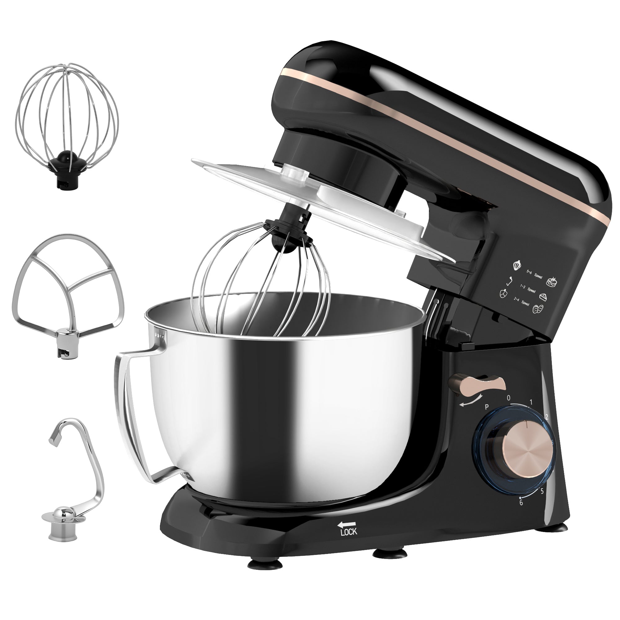 HOMCOM 1300W Kitchen Stand Mixer, with Accessories - Black - North Peak Garden Furniture