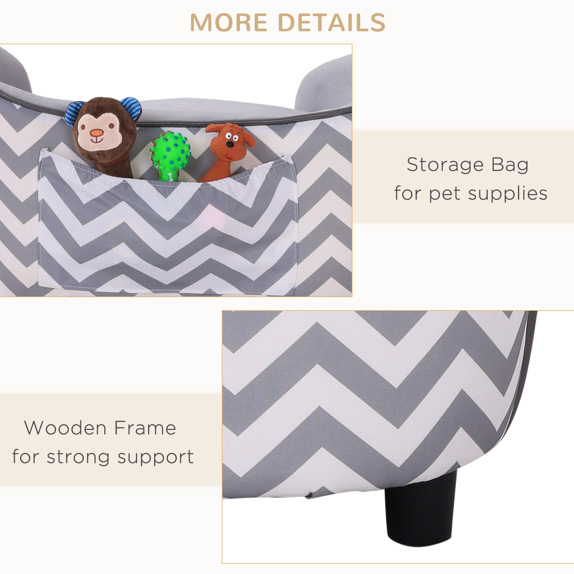 PawHut Dog Sofa Pet Couch for XS Dogs w/ Removable Sponge Padded Cushion - Grey - North Peak Garden Furniture
