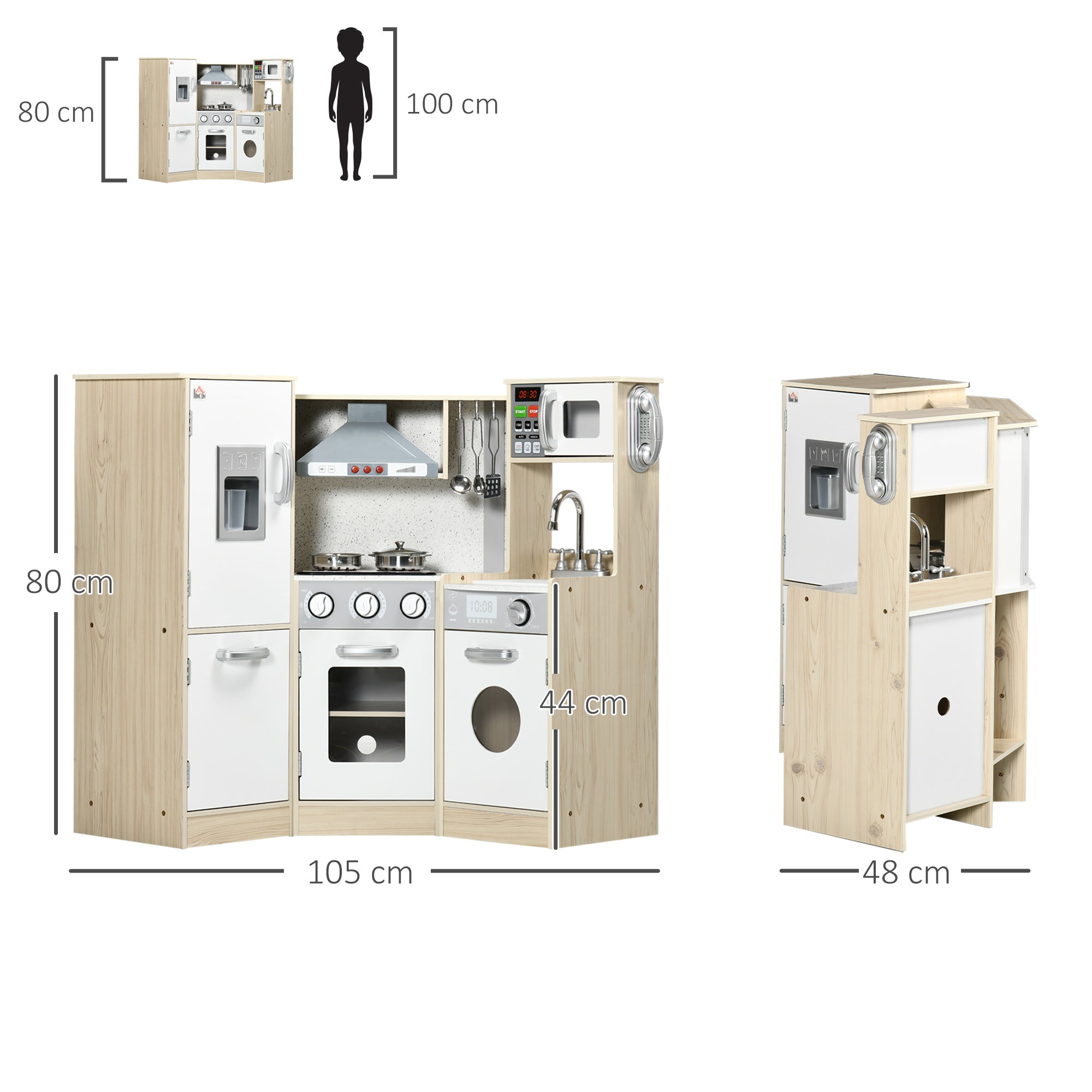 HOMCOM Kids Kitchen Playset, with Accessories, Storage Space