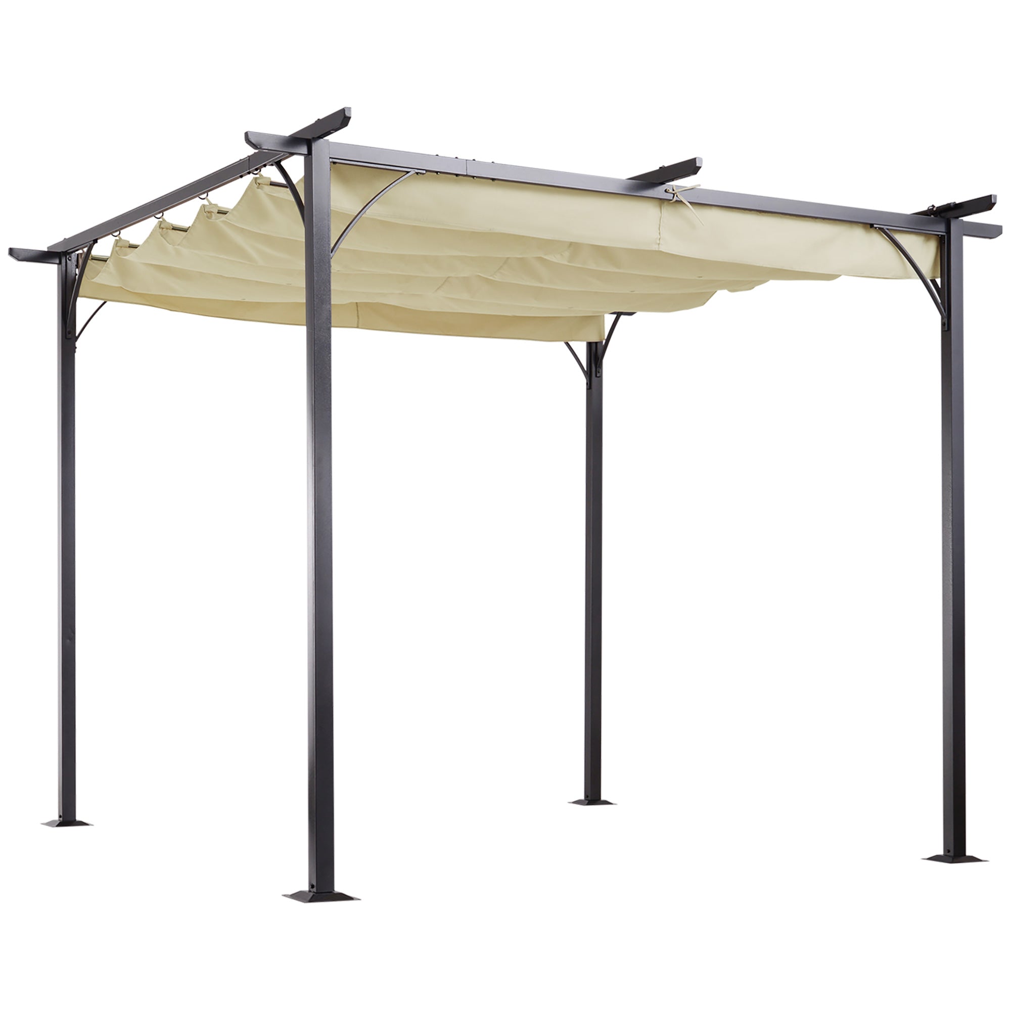 Outsunny 3 x 3(m) Metal Pergola with Retractable Roof, Garden Gazebo Metal Pergola Canopy. Outdoor Sun Shade Shelter for Party BBQ, Beige - North Peak Garden Furniture
