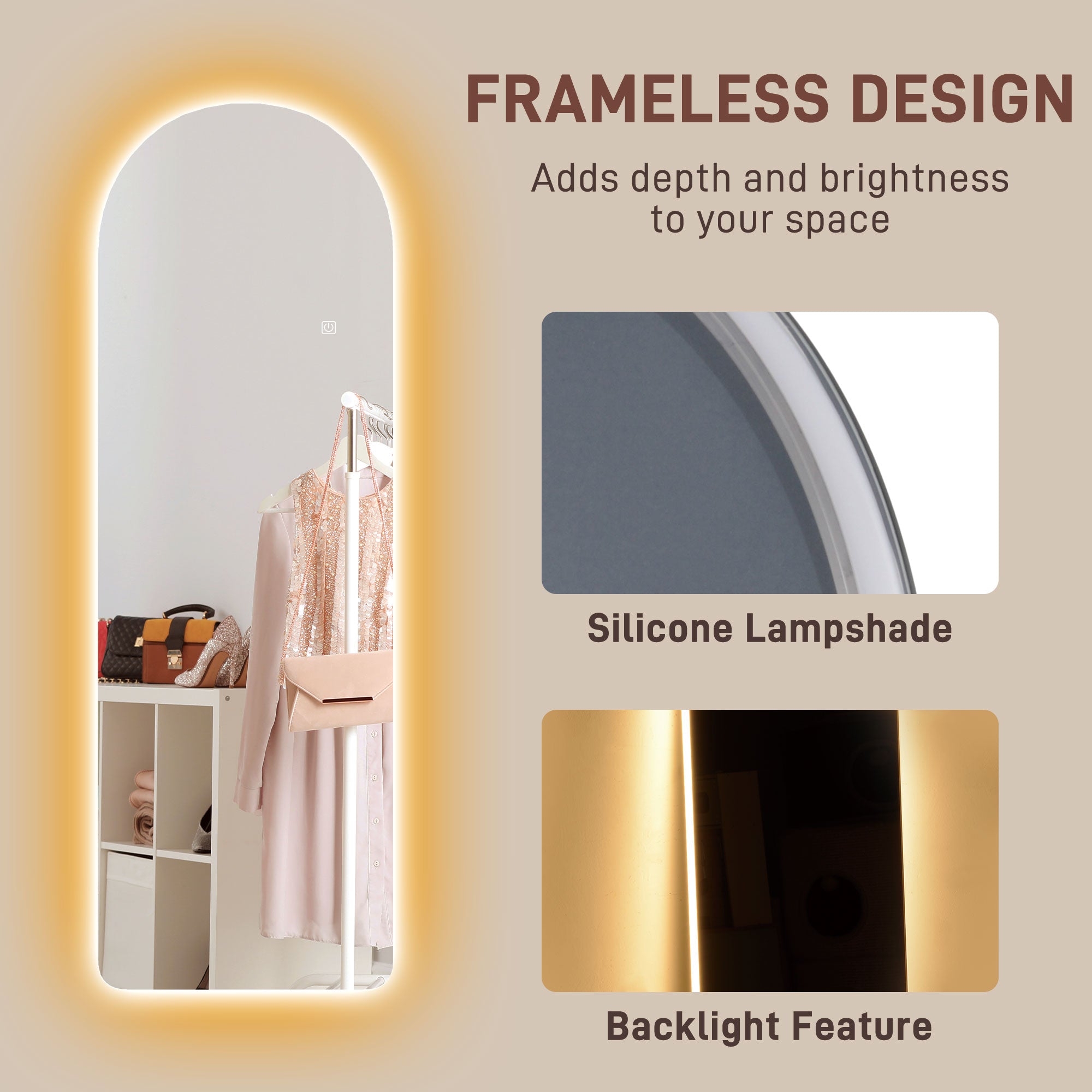 HOMCOM 120 x 40cm Arch Mirror, with LED Lights - North Peak Garden Furniture