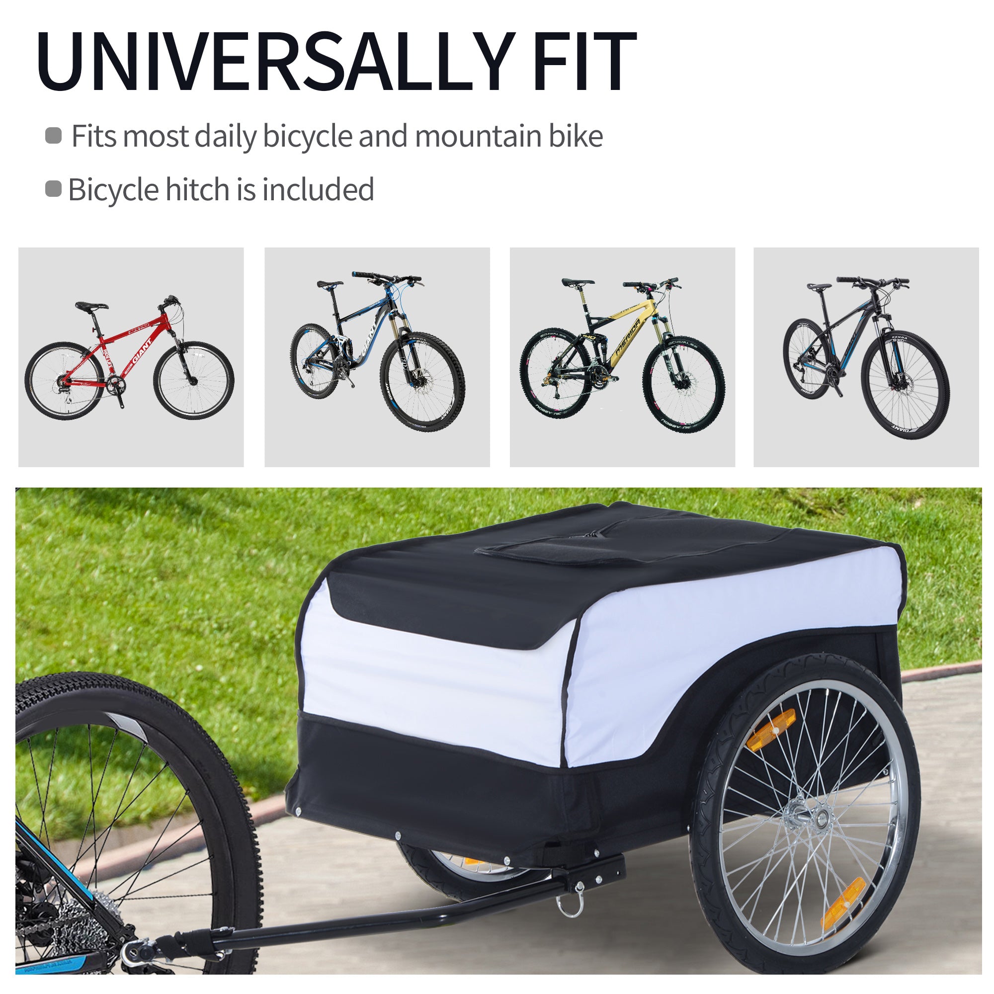 HOMCOM Folding Bike Trailer Cargo in Steel Frame Extra Bicycle Storage Carrier with Removable Cover and Hitch (White and Black)