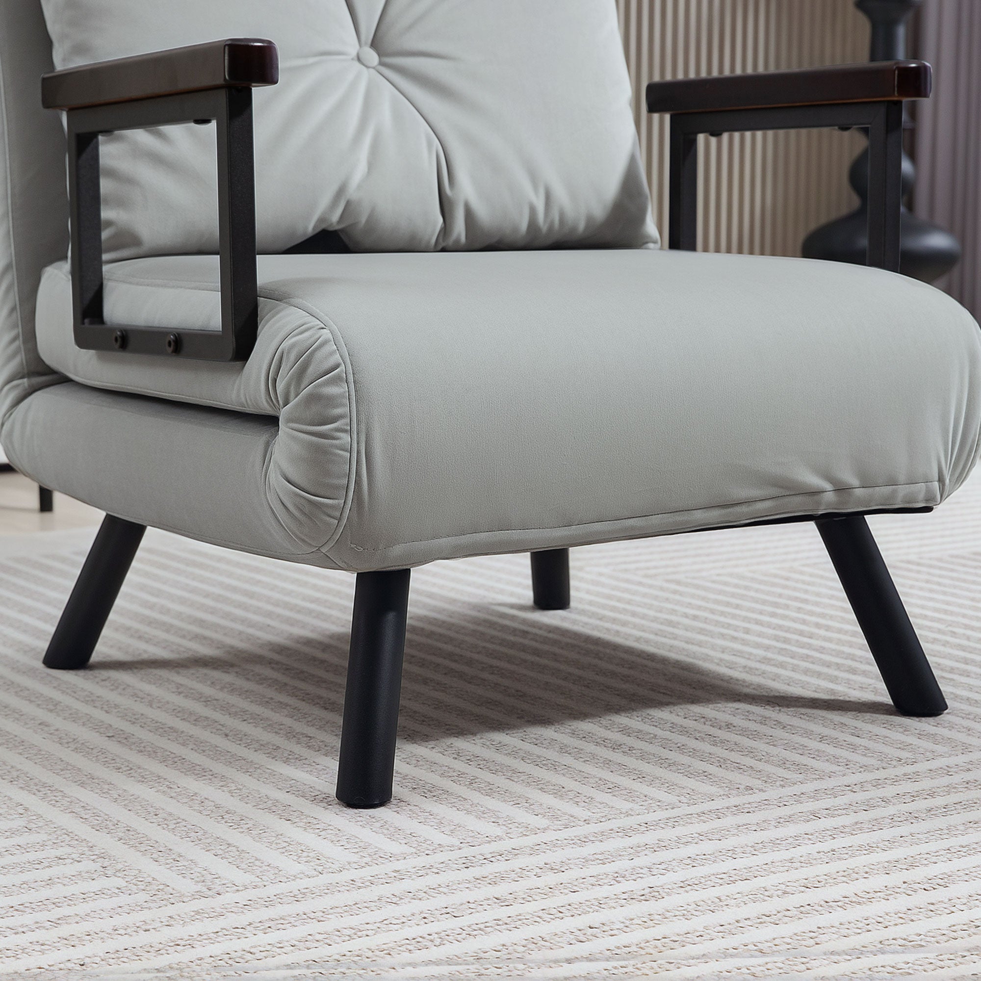 HOMCOM 4-in-1 Velvet-Feel Single Chair Bed, with Pillow - Light Grey - North Peak Garden Furniture
