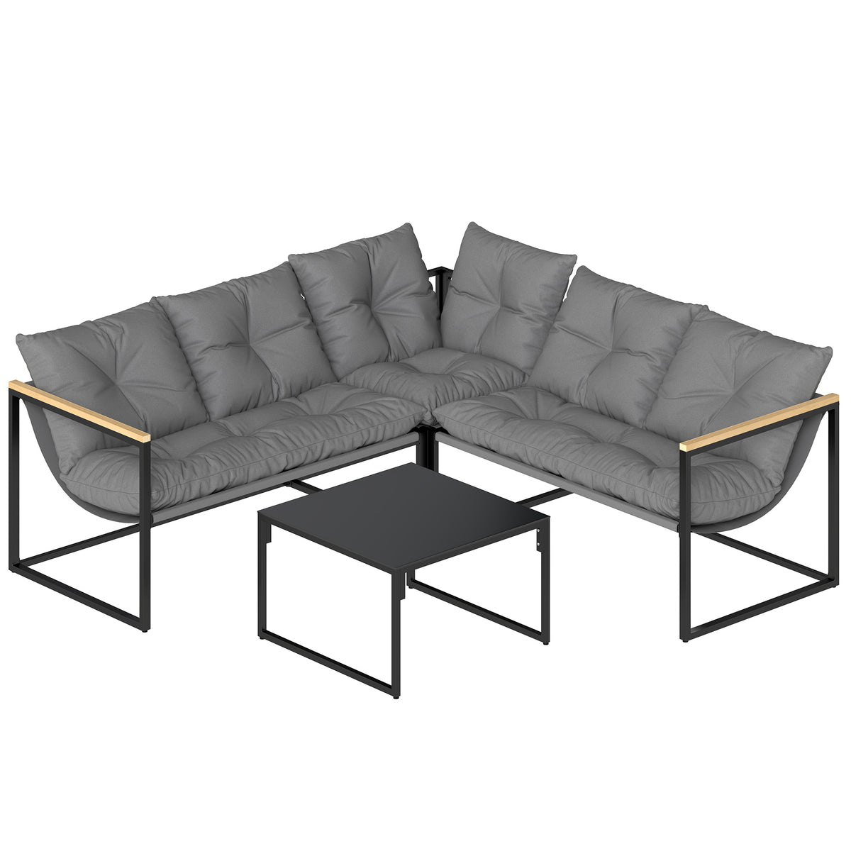 Outsunny 4 Piece Garden Furniture Set with Thick Cushions and Coffee Table, Patio Conversation Set for Porch, Balcony, Deck, Grey