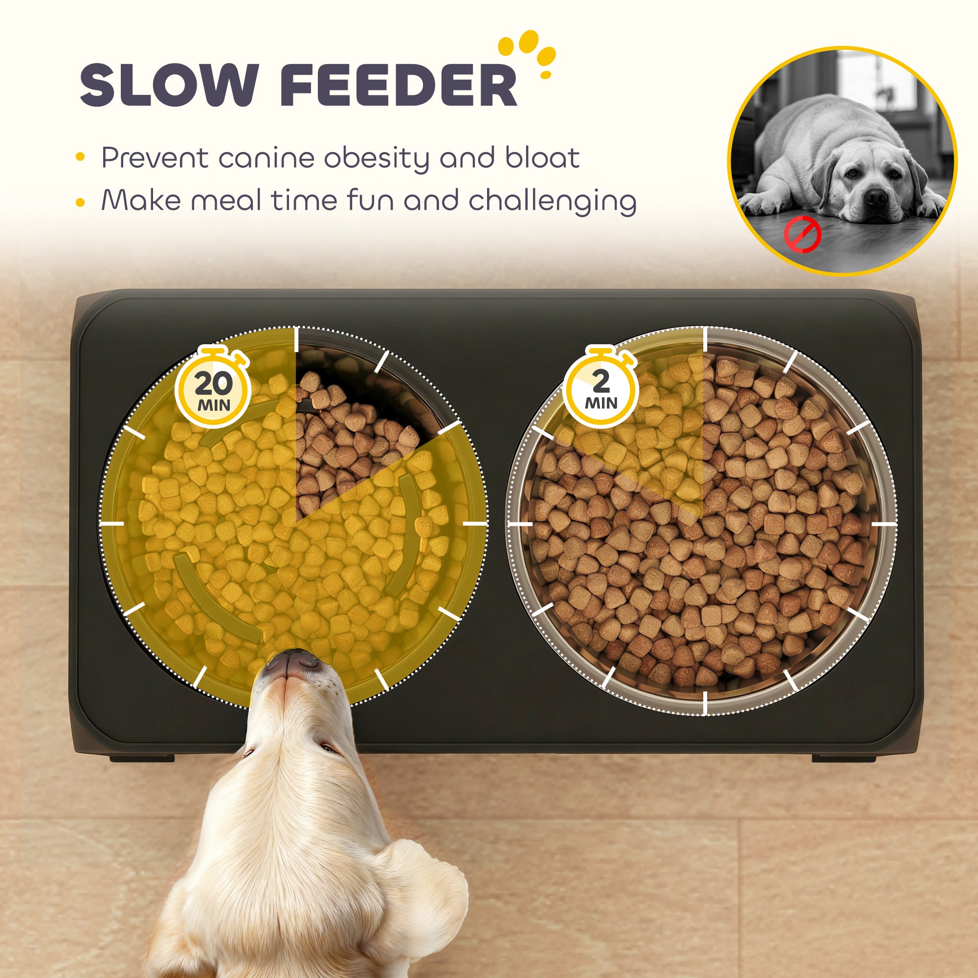 PawHut Raised Dog Bowl, Foldable Elevated Dog bowls with Slow Feeder, 4 Adjustable Heights, for Small Medium Large Breeds