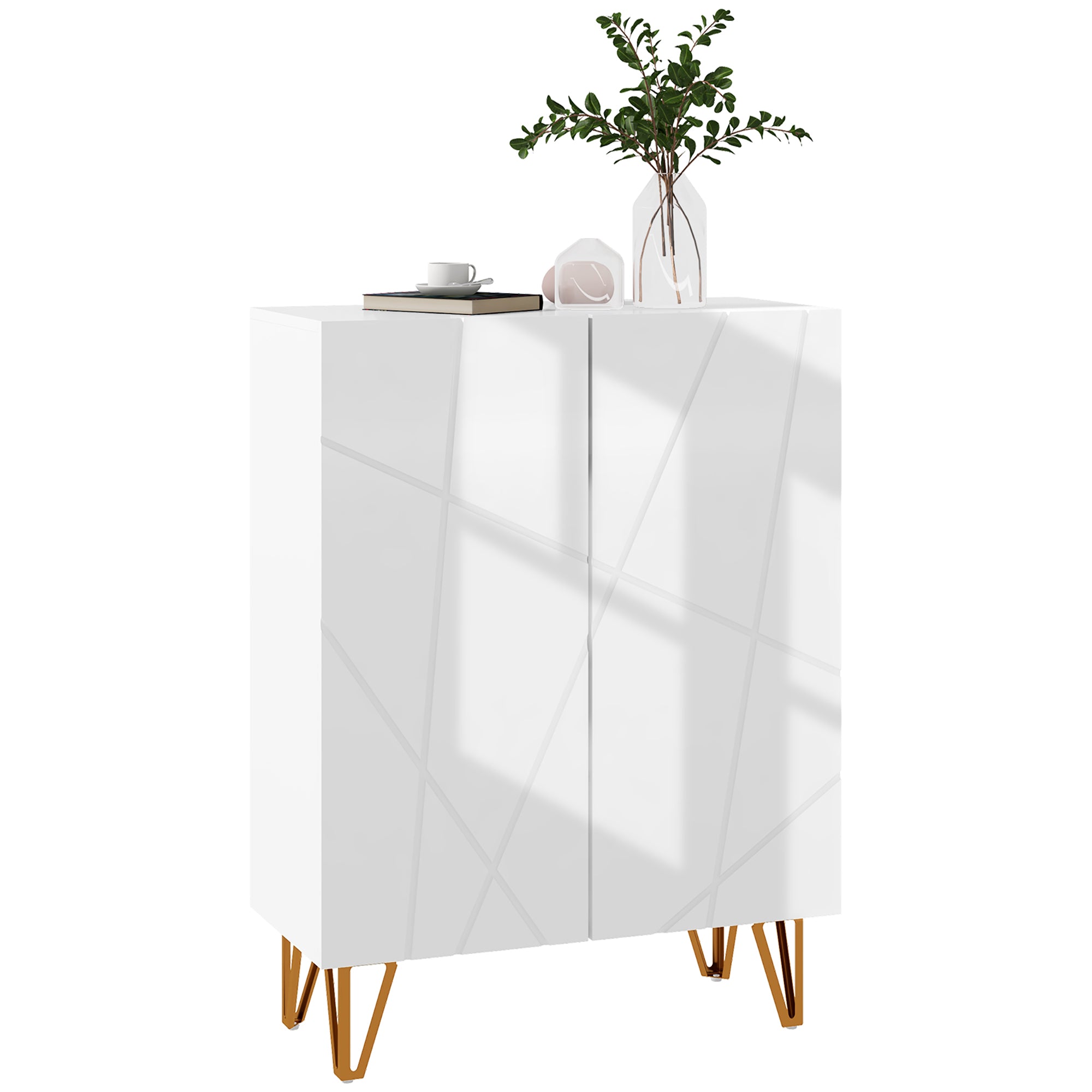 HOMCOM Narrow Shoe Storage Cabinet with Soft-Close Hinges and Adjustable Shelves for 15-20 Pairs of Shoes, White - North Peak Garden Furniture
