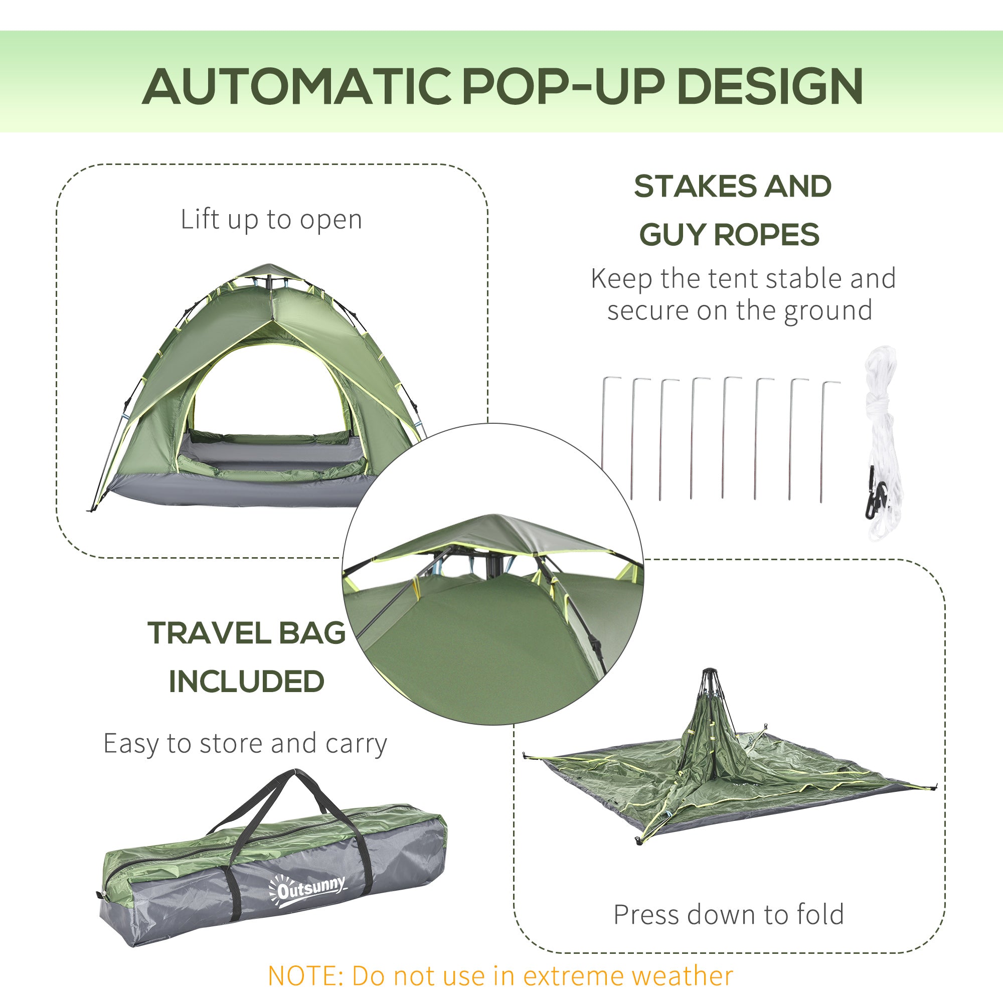 Outsunny Three Man Pop Up Tent Camping Festival Hiking Family Travel Shelter Portable