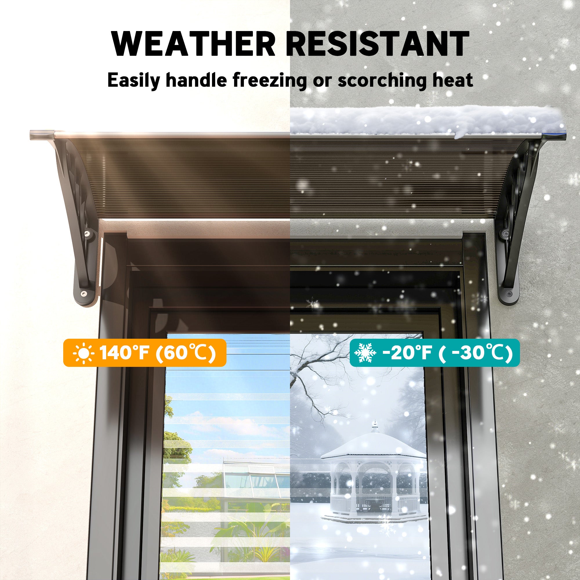 Outsunny Curved Window Door Canopy Aluminium Rigid Plastic Polycarbonate Fixed Outdoor Awning Modern Design UV Water Rain Resist 100 x 75cm Brown