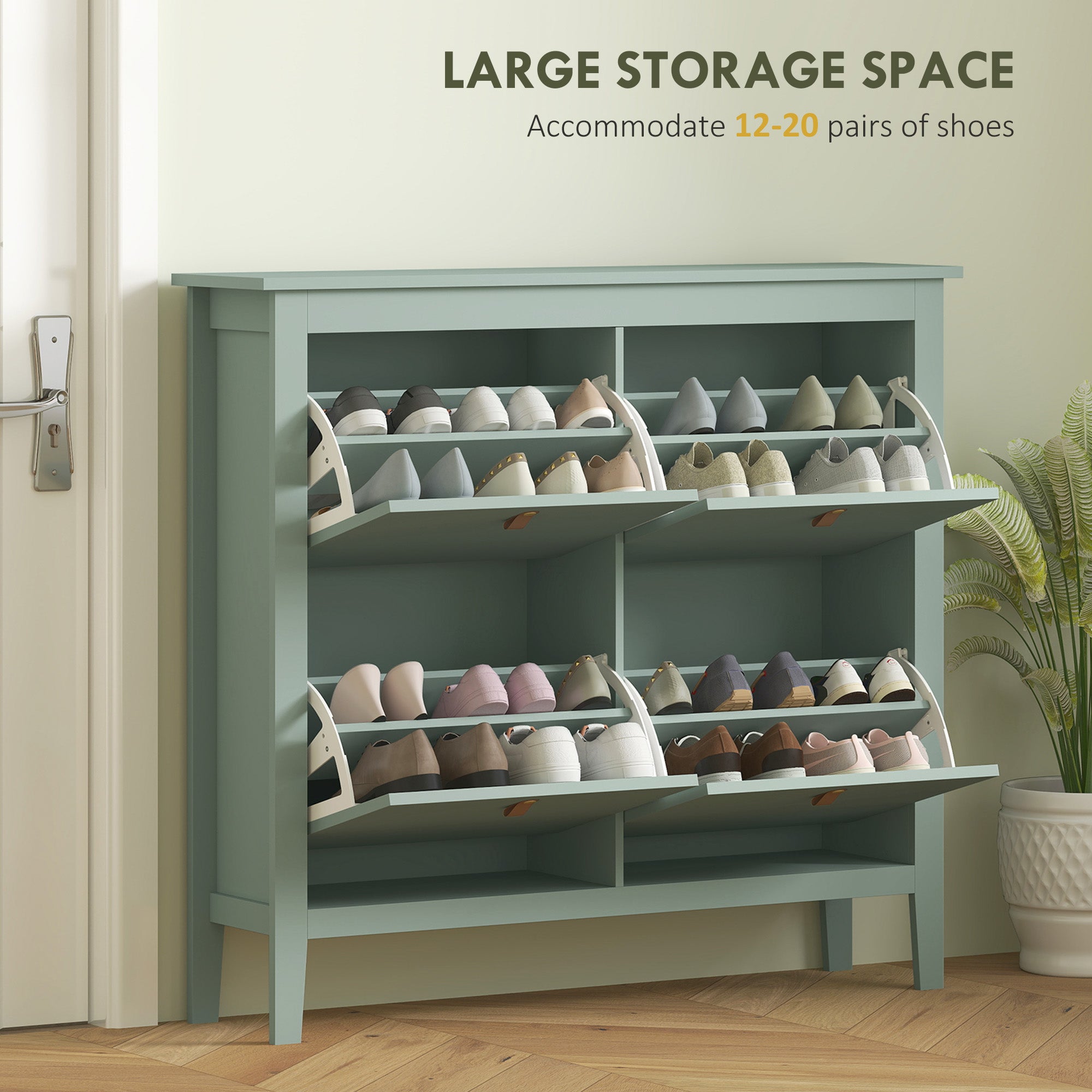 HOMCOM Modern Four-Drawer Shoe Cabinet - Green - North Peak Garden Furniture