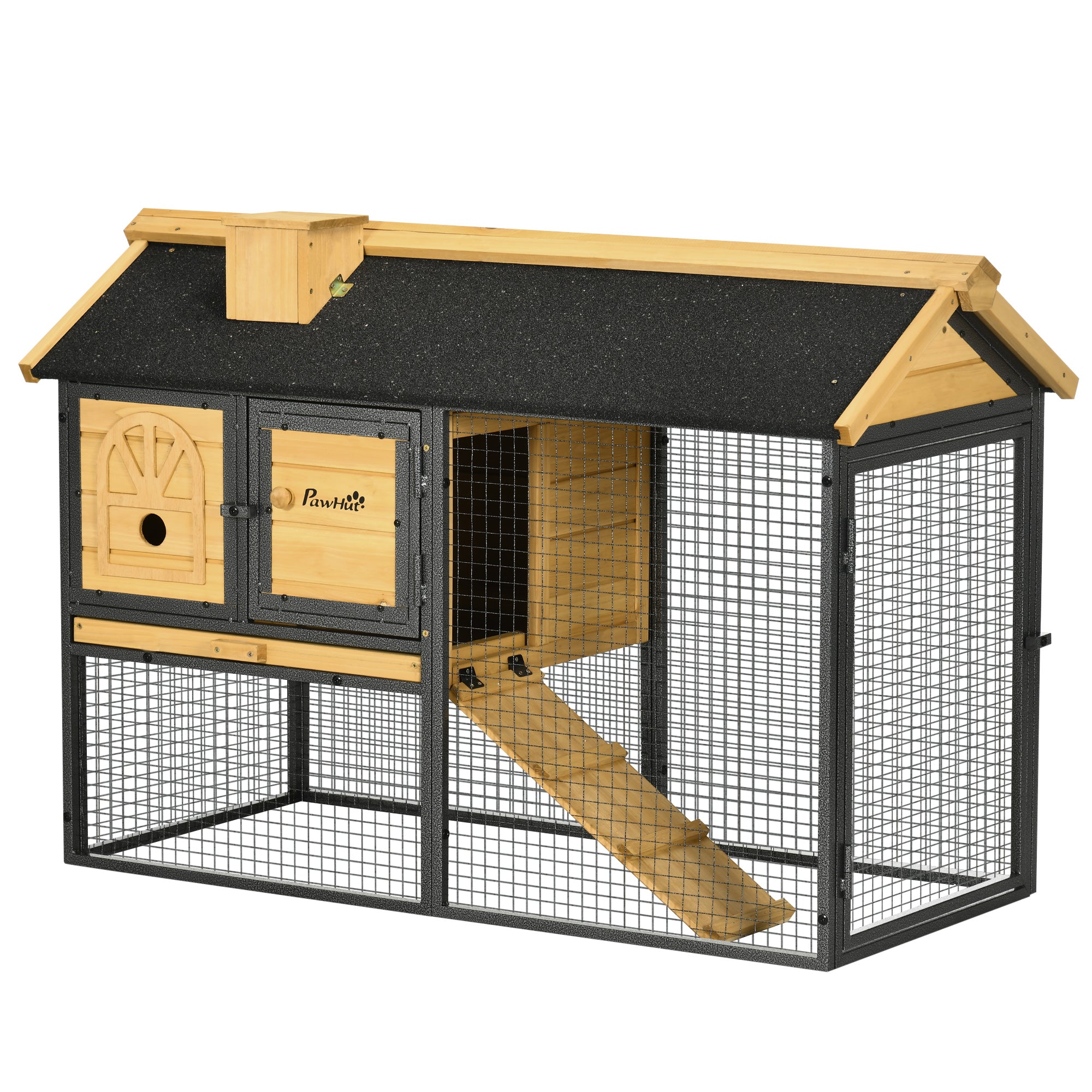 PawHut Outdoor Rabbit Hutch, with Run, Removable Tray, Asphalt Roof, 120 x 55.5 x 80cm - North Peak Garden Furniture