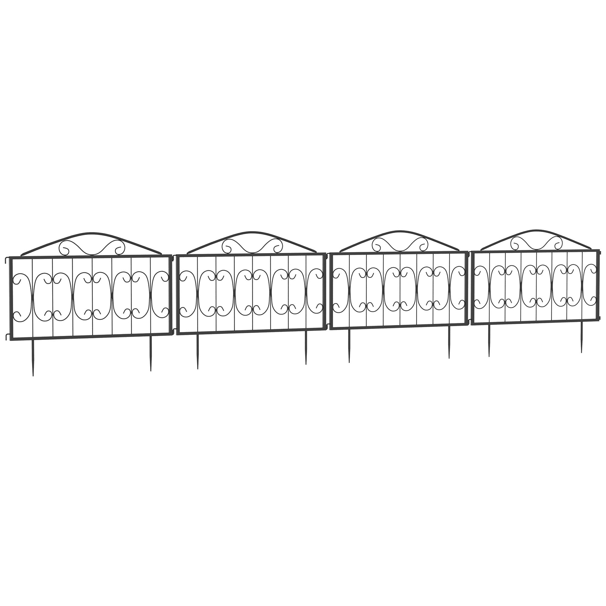 Outsunny Decorative Garden Fencing, 4PCs Outdoor Picket Fence Panels, Rustproof Metal Wire Landscape Flower Bed Border Edging Animal Barrier, Black - North Peak Garden Furniture