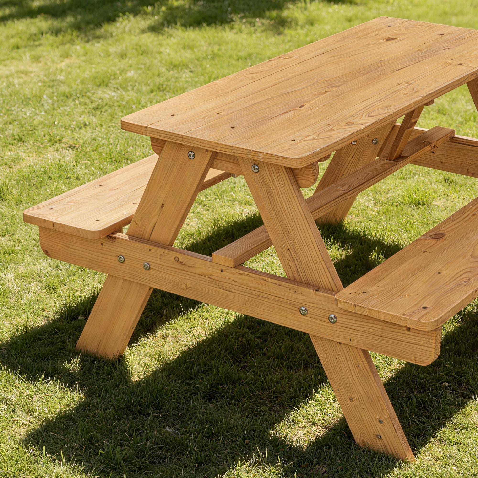 AIYAPLAY Kids Picnic Table for Outdoor Wooden Table & Bench Set with Integrated Benches Natural Wood