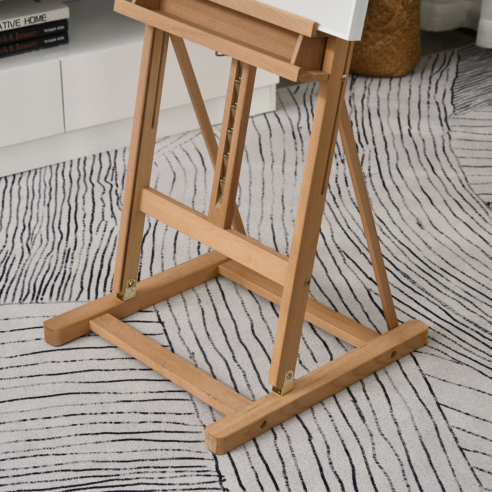 Vinsetto Wooden Easel Stand H-Frame Artist Easel with 171-230cm Adjustable Height and 0-80° Working Angles Beech Wood Art Easel for Displaying Painting Wedding Sign Nature Wood Finish - North Peak Garden Furniture