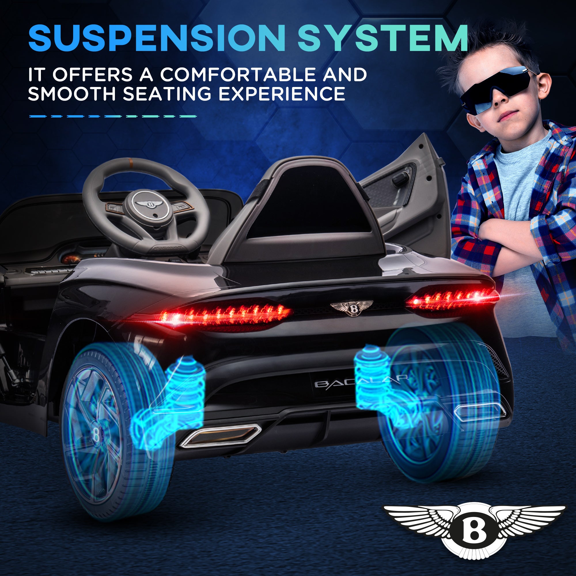 HOMCOM Bentley Bacalar Licensed 12V Kids Electric Car, with Remote Control, Black - North Peak Garden Furniture