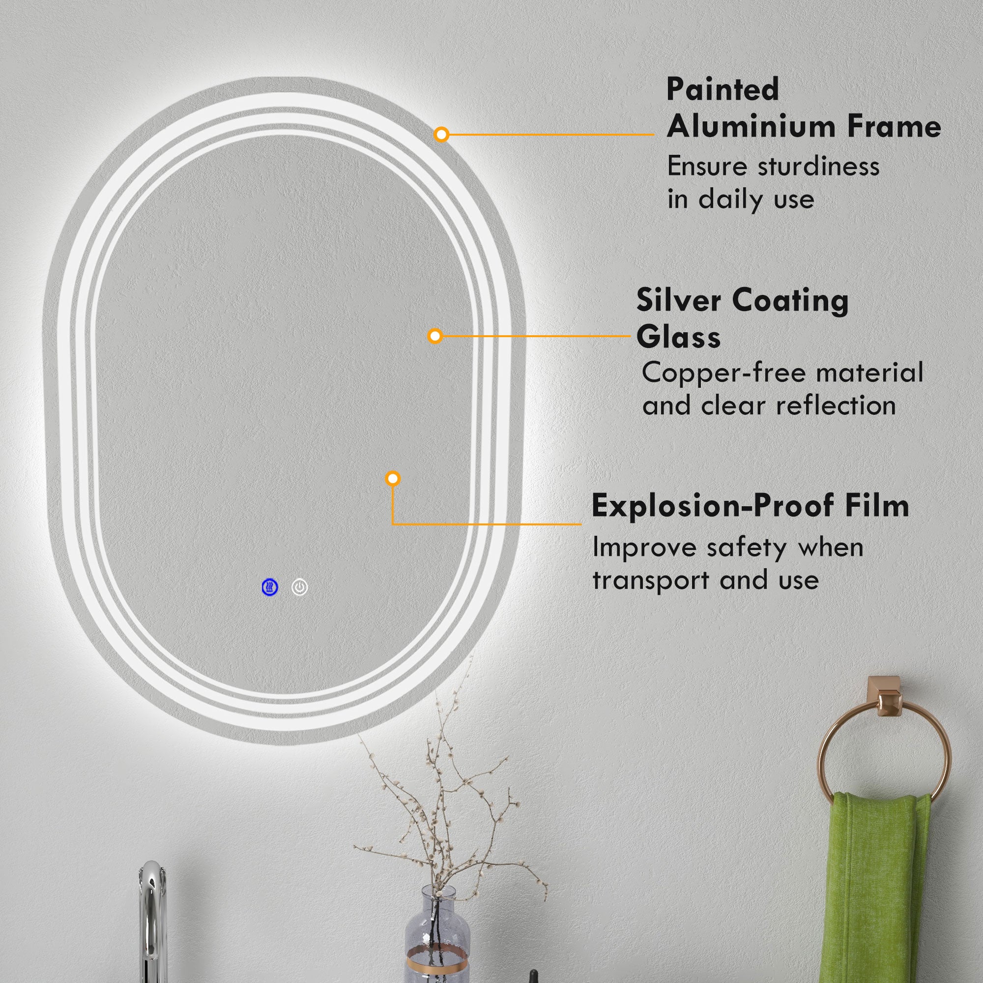 kleankin 800 x 600mm Bathroom Mirror with LED Lights Makeup Mirror with Anti-fog Touch, Switch, Vertical or Horizontal