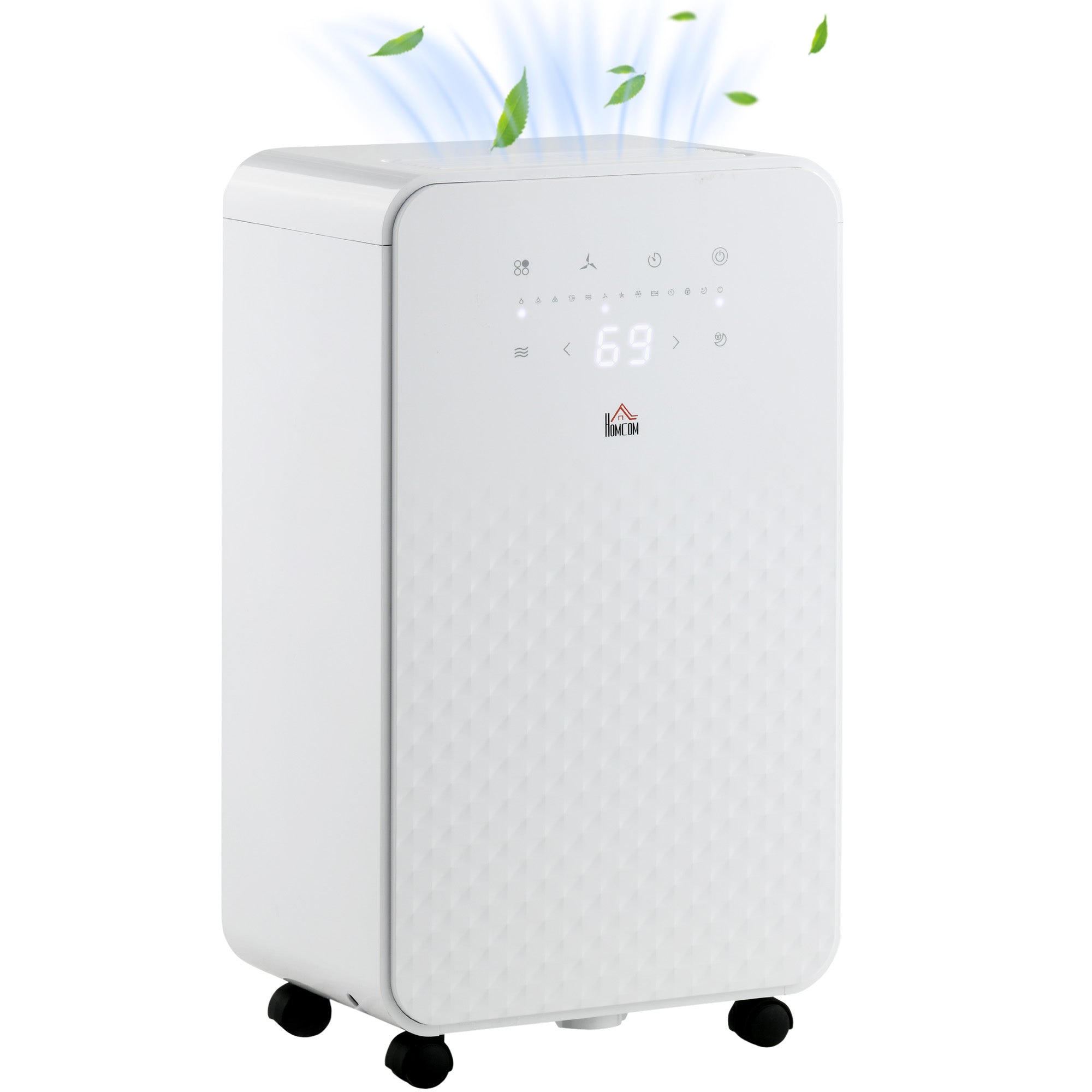 HOMCOM 2000mL Portable Dehumidifier with Air Purifier, 24H Timer, 5 Modes, 12L/Day, for Home Laundry, White - North Peak Garden Furniture