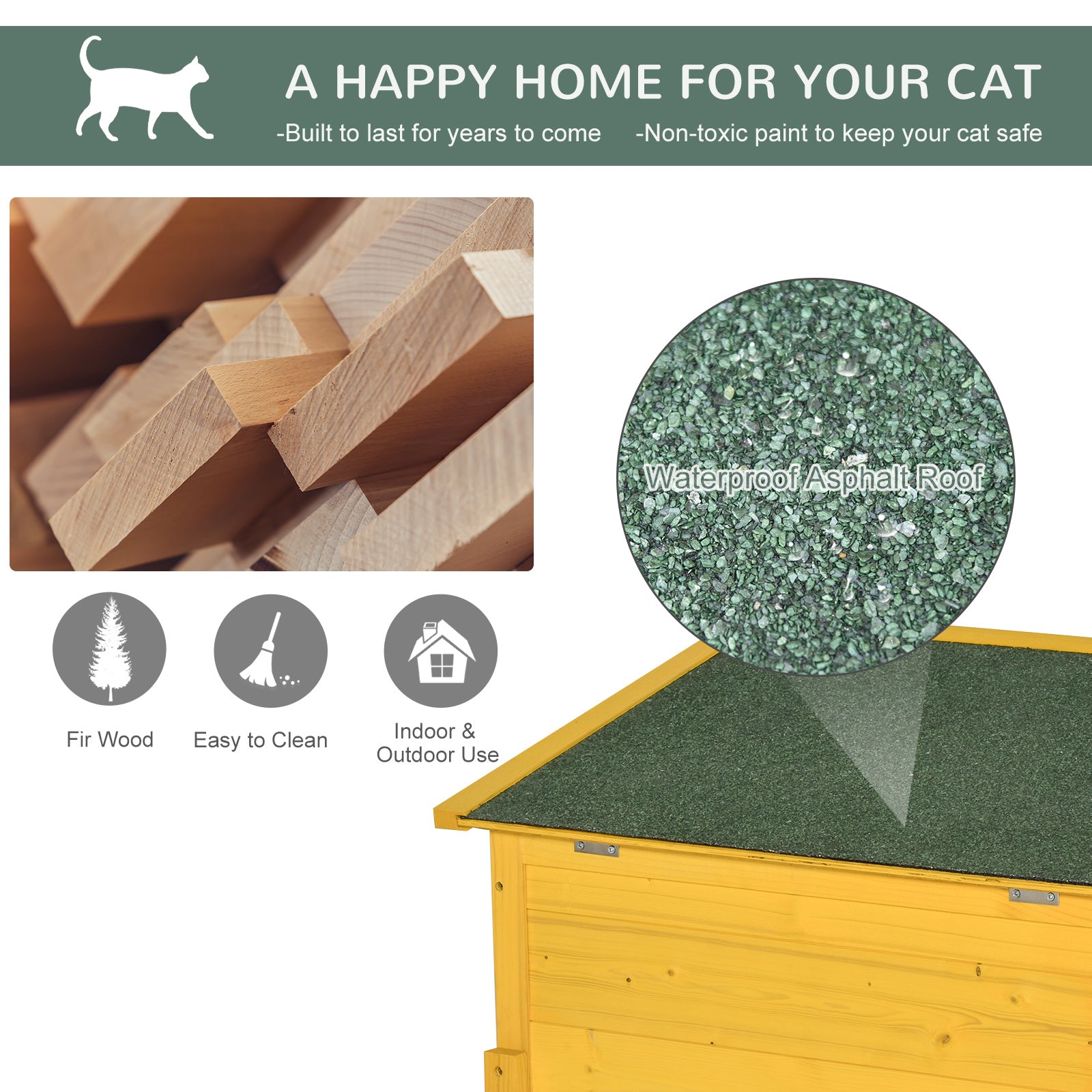 Pawhut Garden Wooden Cat House Hide Cage Outdoor Pet Play Home Water-resistant Roof Kitty Shelter Kennel w/ith Door & Window - North Peak Garden Furniture