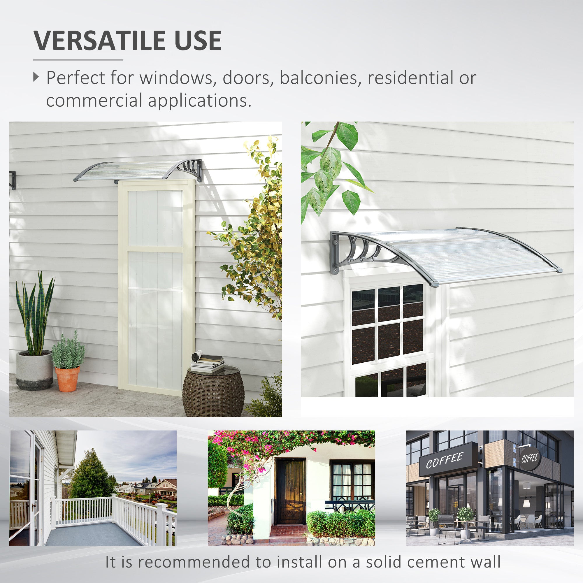 Outsunny Door Canopy Awning Outdoor Window Rain Shelter Cover for Front/Back Door Porch Clear 100 x 75cm - North Peak Garden Furniture