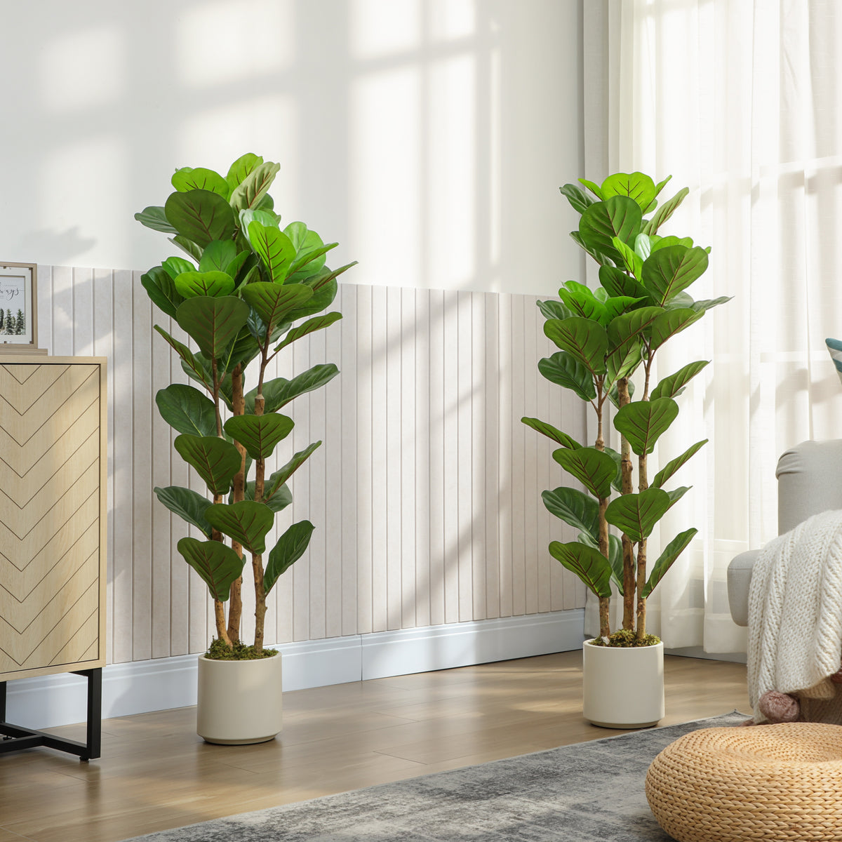HOMCOM 120cm Set of 2 Artificial Fiddle Leaf Fig Trees - Green