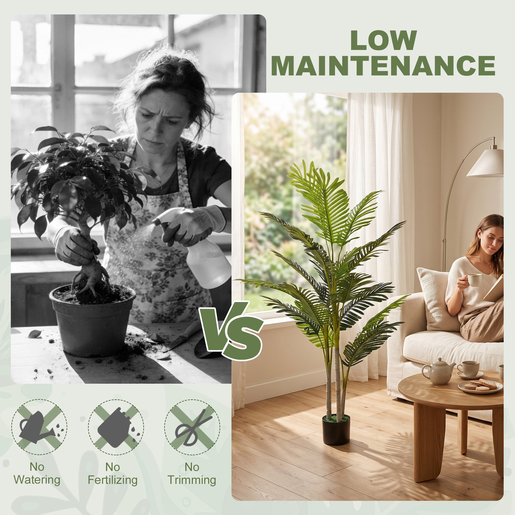 Outsunny Artificial Tree, 150cm Tropical Palm Tree, Fake Plants in Pots, Faux Green Plant for Indoor Outdoor Home Office Living Room Decoration