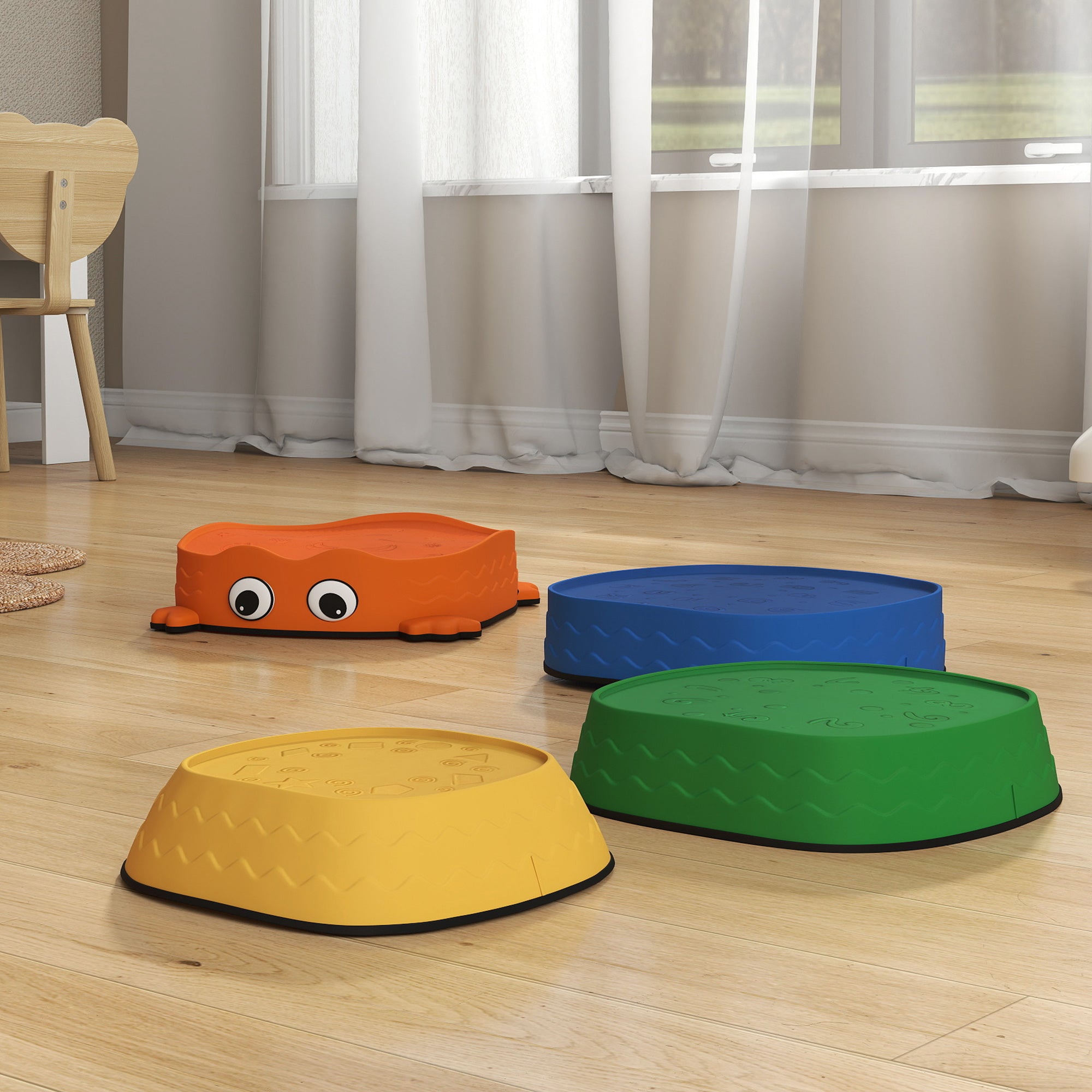 AIYAPLAY 5PCS Sensory Stepping Stones for Toddlers, Frog-Shaped Kids Stepping Stones Set with Anti-Slip Edging for Ages 2-8