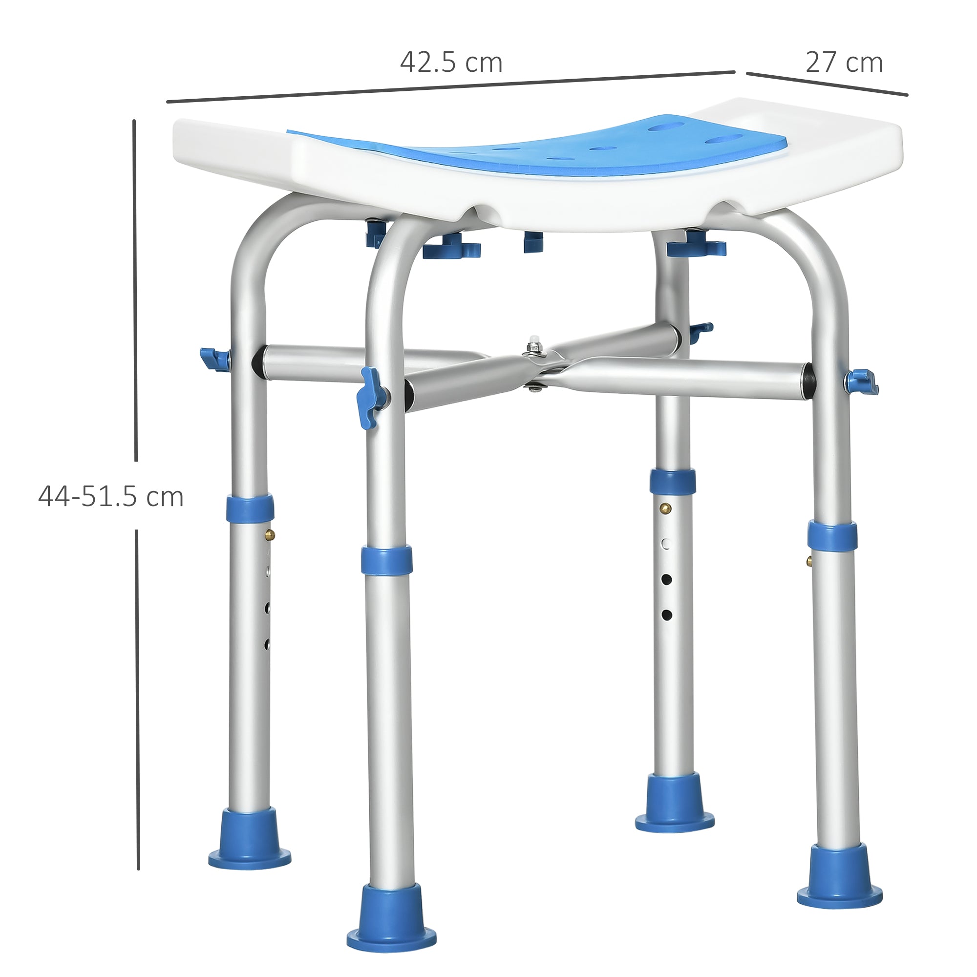 HOMCOM Shower Chair for the Elderly and Disabled, Adjustable Padded Shower Stool with Built-in Handle and Non-slip Suction Foot Pads, Blue