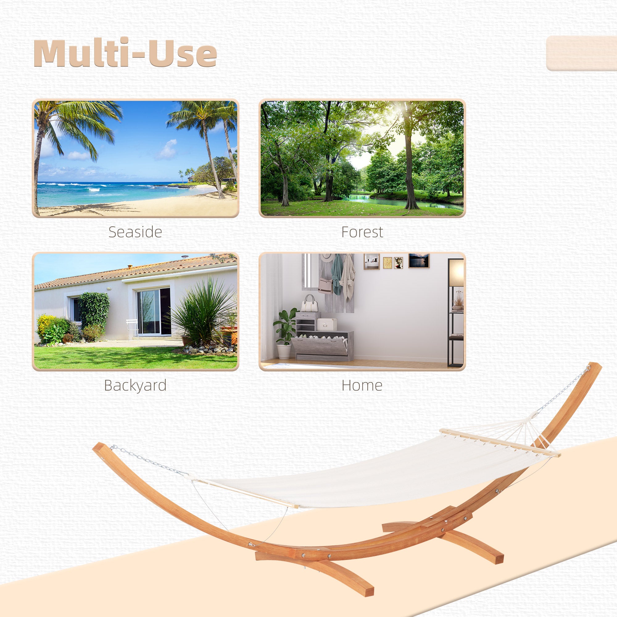 Outsunny Outdoor Garden Hammock with Wooden Stand Swing Hanging Bed for Patio White - North Peak Garden Furniture