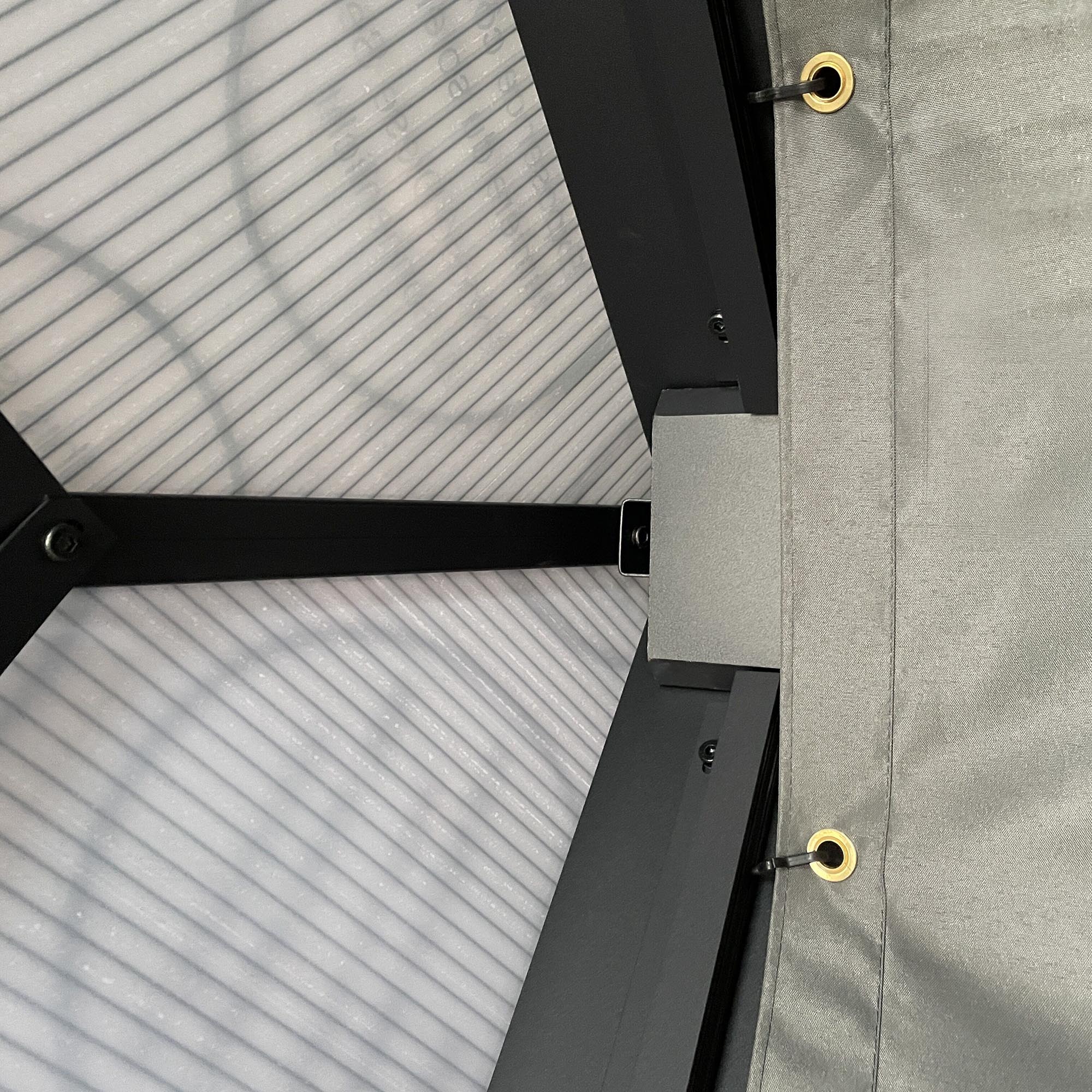 Outsunny 3.6 x 4m Hardtop Gazebo Canopy with Polycarbonate Roof, Aluminium Frame, Permanent Pavilion Garden Gazebo with Netting and Curtains for Patio, Deck, Dark Grey - North Peak Garden Furniture