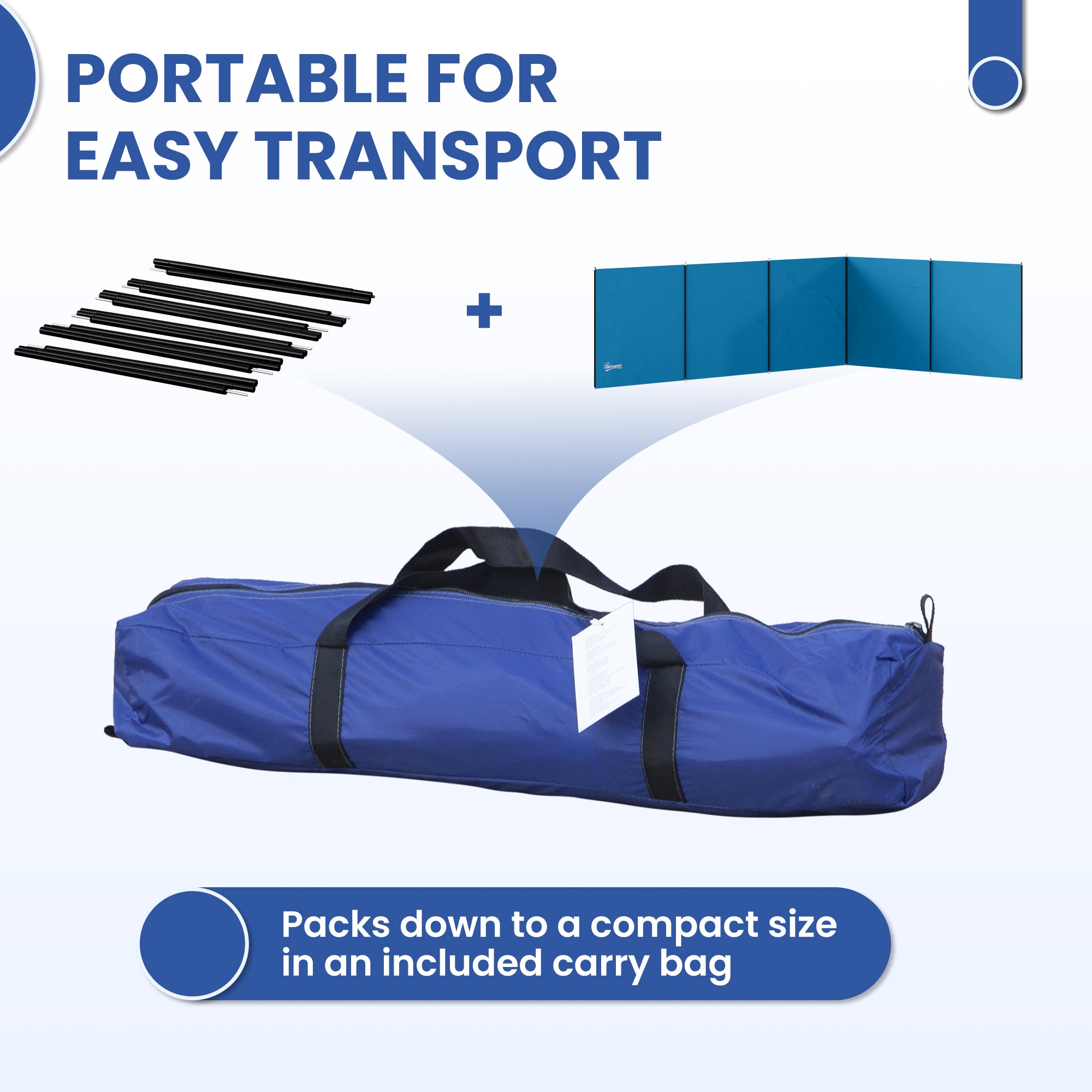 Outsunny Camping Windbreak, Foldable Portable Wind Blocker w/ Carry Bag and Steel Poles, 780cm x 150cm