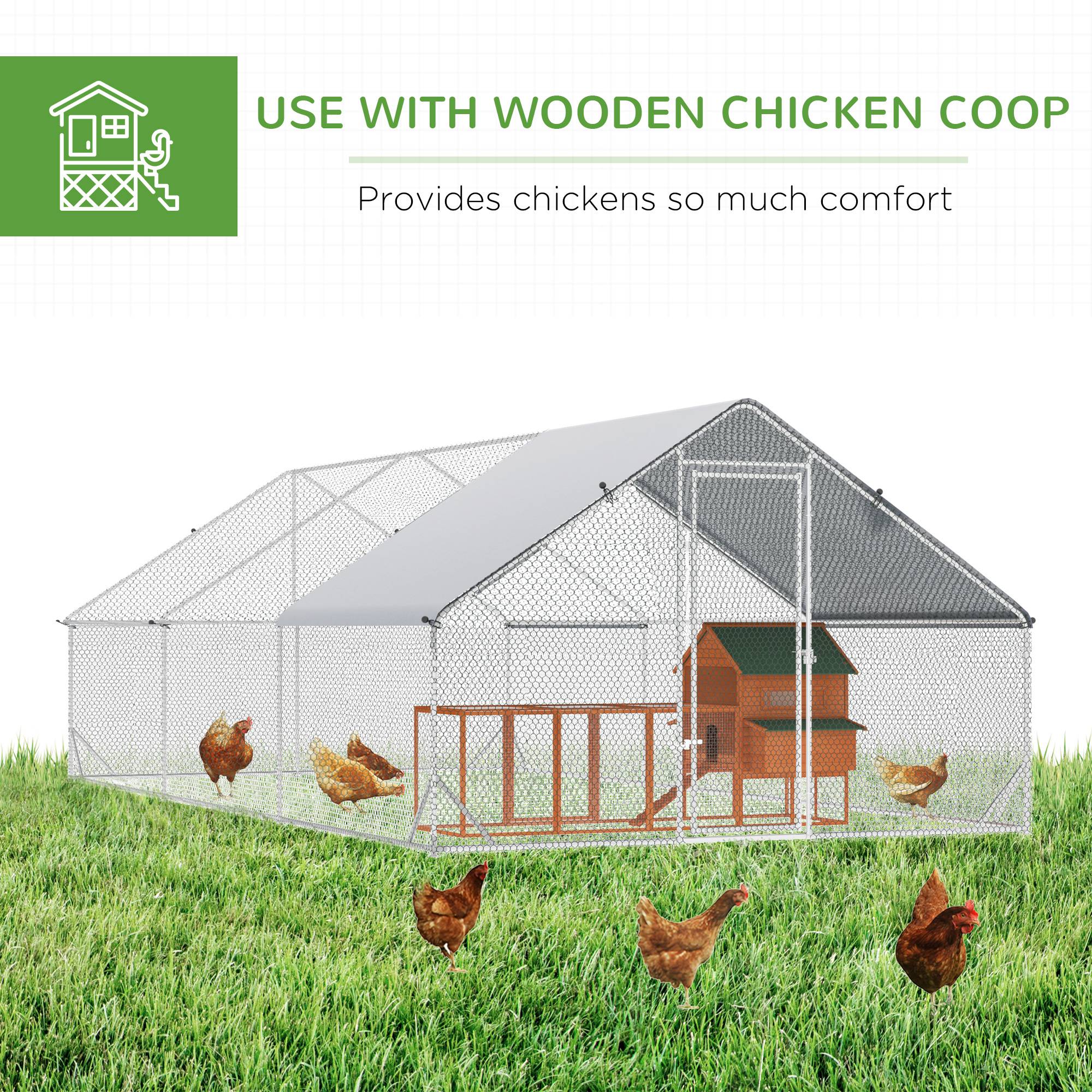 PawHut Galvanised Walk In Chicken Run w/ Cover 6 x 3 x 2m Silver - North Peak Garden Furniture