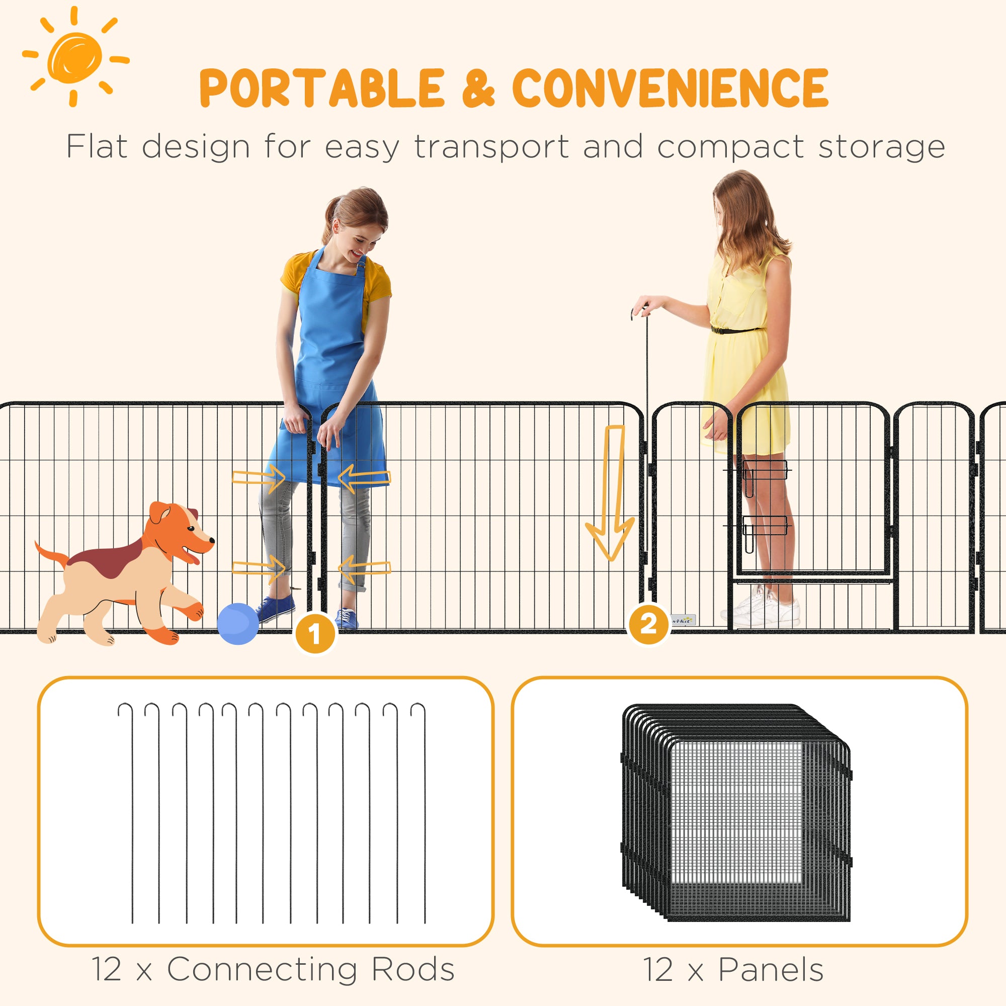 PawHut 12 Panels Heavy Duty Puppy Playpen, for Small Dogs, Indoor and Outdoor Use - Silver - North Peak Garden Furniture