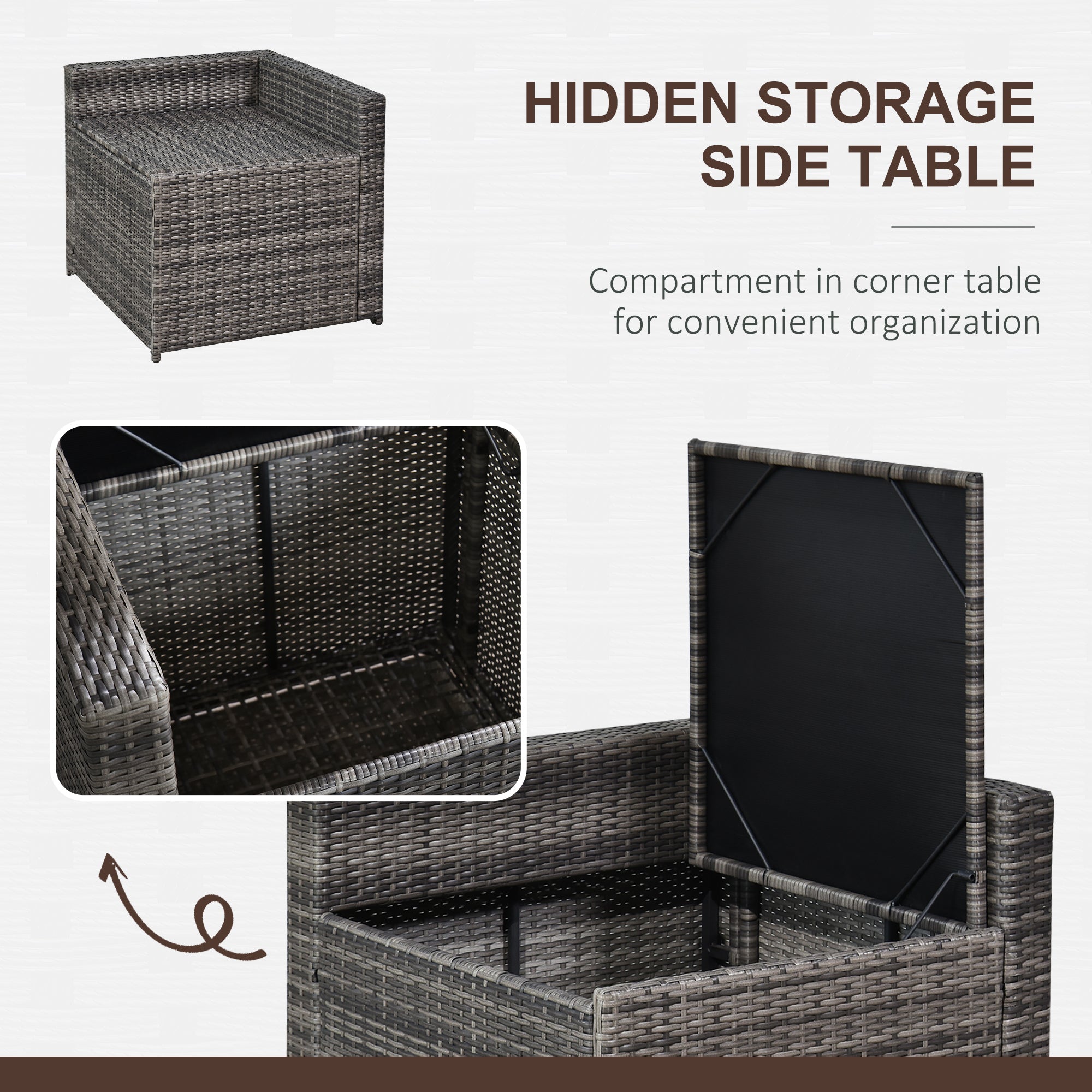 Outsunny 6-Seater Rattan Sofa Furniture Set W/ Cushions, Steel Frame-Grey - North Peak Garden Furniture