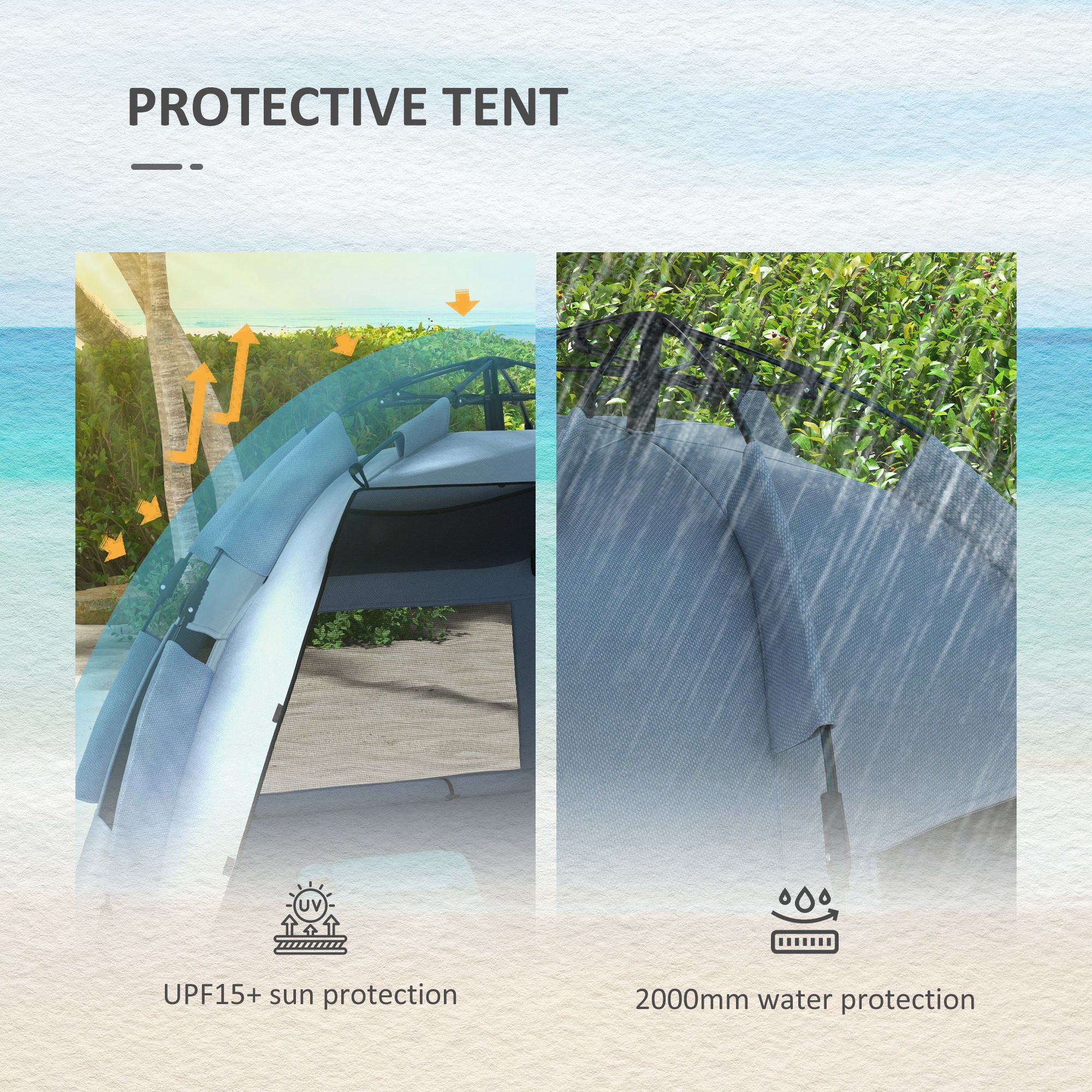 Outsunny 2-3 Person Pop Up Beach Tent, UPF15+ Sun Shelter with Extended Floor, Sandbags, Mesh Windows and Carry Bag, Light Blue - North Peak Garden Furniture