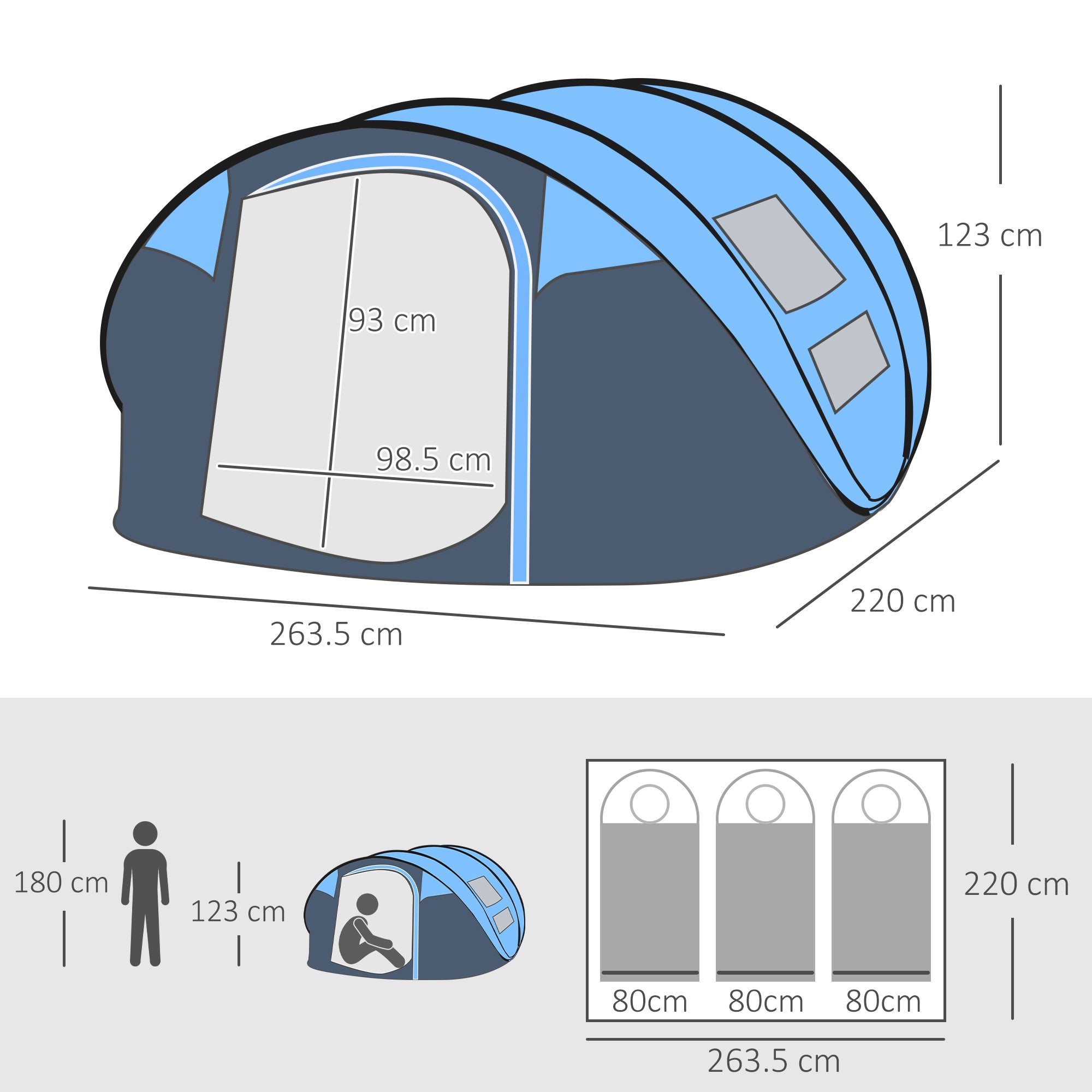 Outsunny 4-5 Person Pop-up Camping Tent Waterproof Family Tent w/ 2 Mesh Windows & PVC Windows Portable Carry Bag for Outdoor Trip, Sky Blue