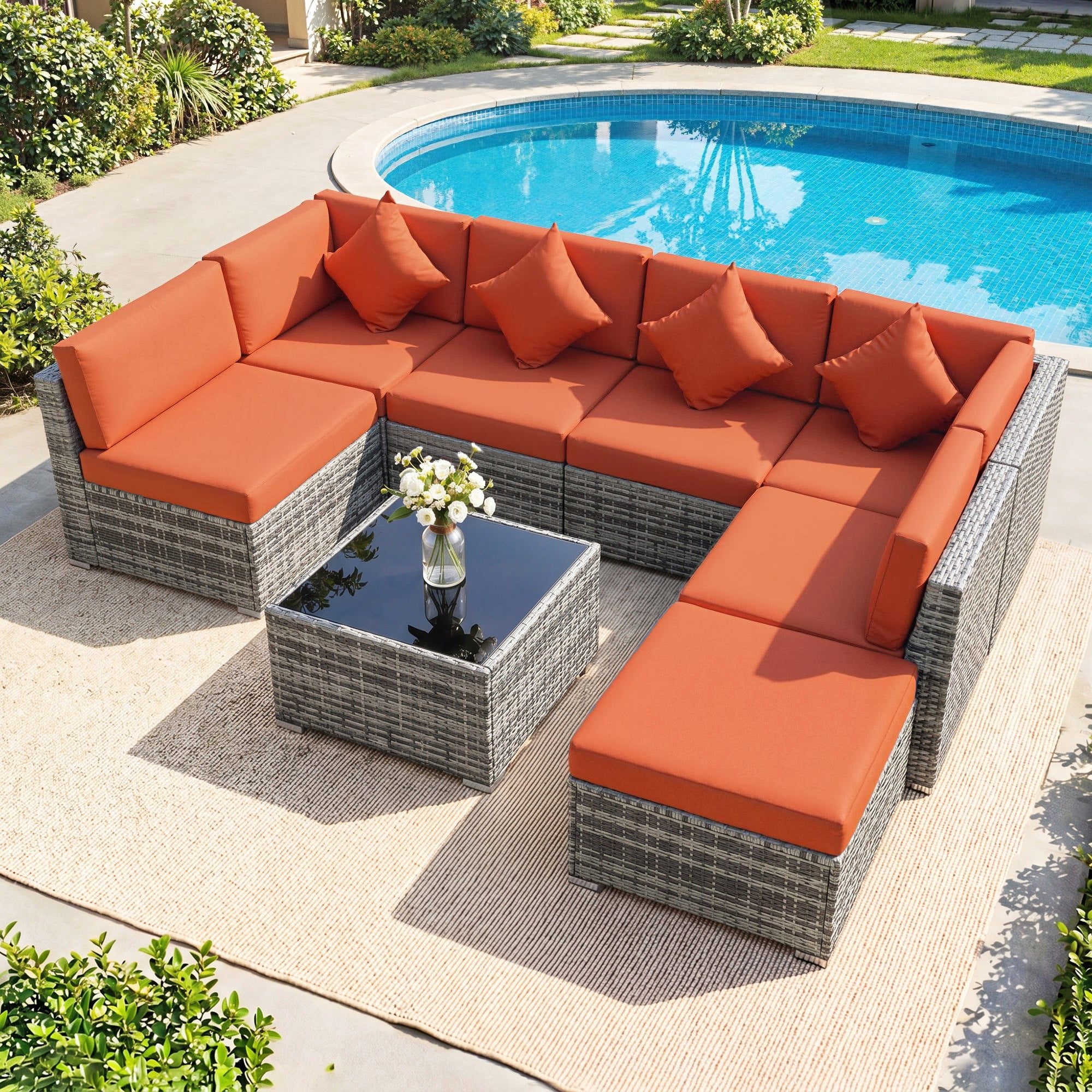 Outsunny Eight-Piece Rattan Sofa Set - Orange/Grey