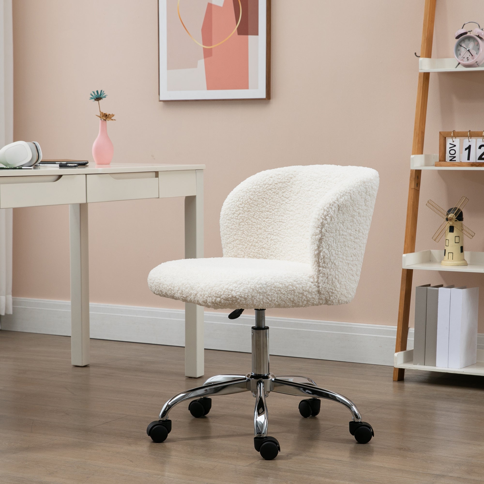 HOMCOM Office Chair with Adjustable Height and Wheels - White - North Peak Garden Furniture