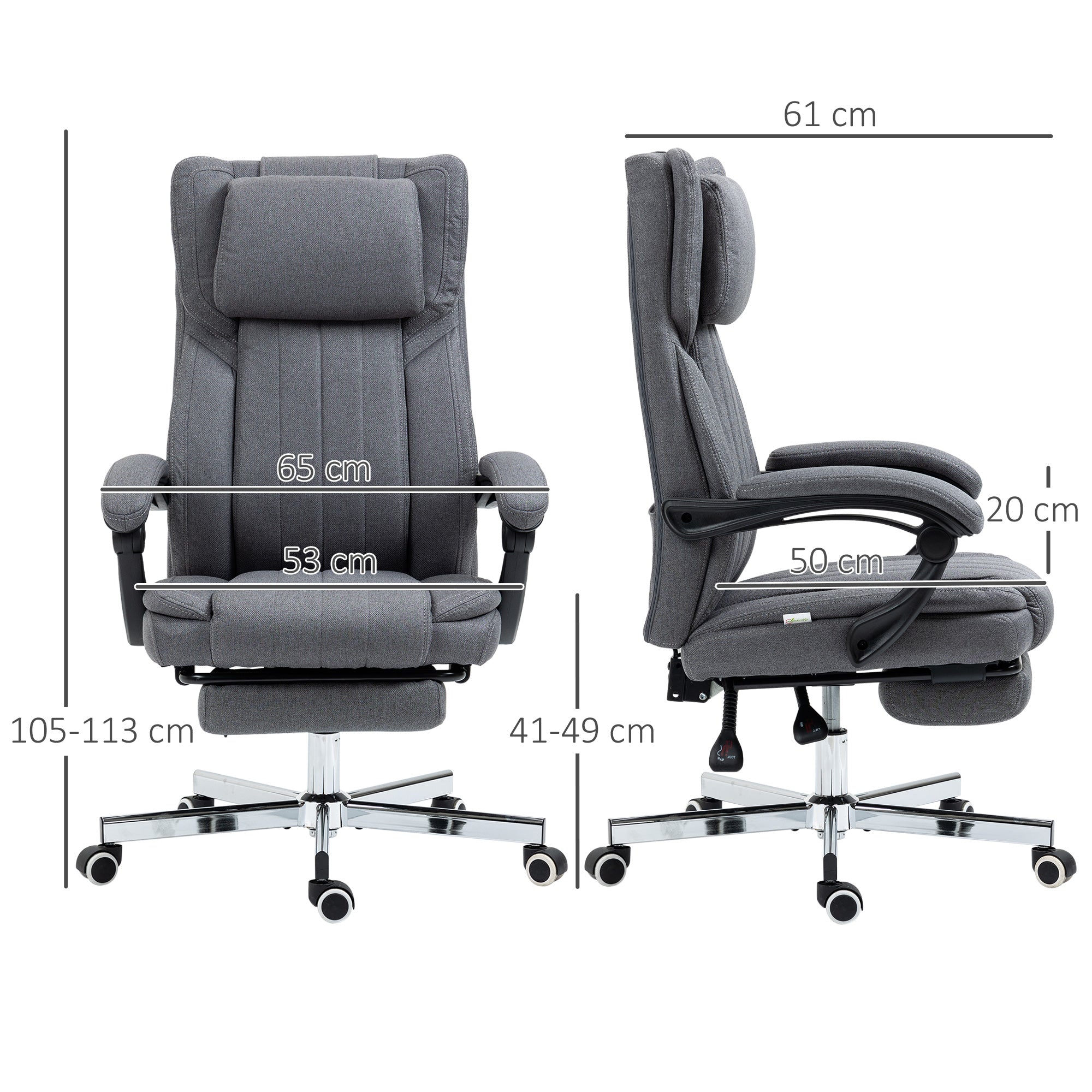 HOMCOM High Back Computer Desk Chair, Executive Office Chair with Adjustable Headrest, Footrest, Reclining Back, Dark Grey - North Peak Garden Furniture