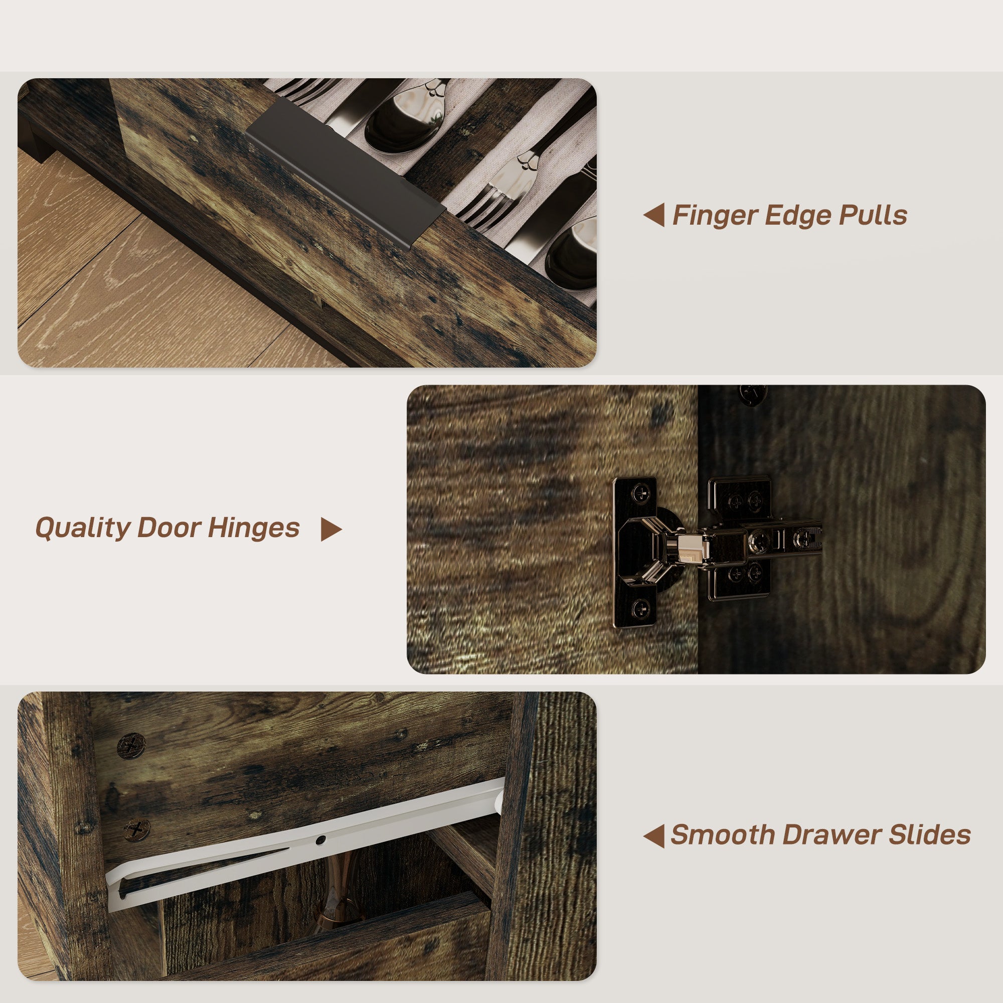 HOMCOM Sideboard, Industrial Storage Cabinet with Doors, Drawer, Cupboard and Adjustable Shelves for Living Room, Dining Room, Hallway, Rustic Brown - North Peak Garden Furniture