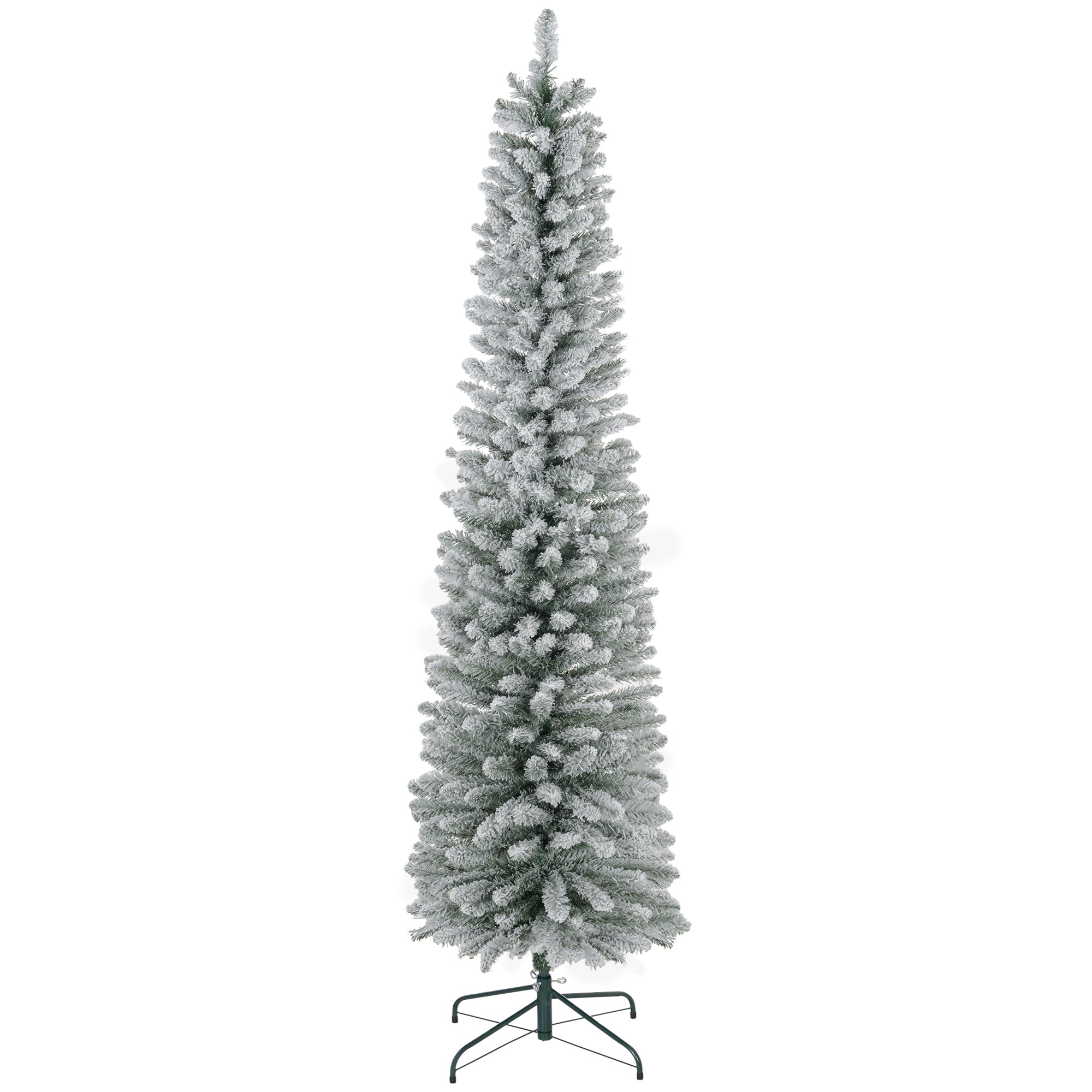 HOMCOM 7ft Artificial Snowy Pencil Christmas Tree - Green