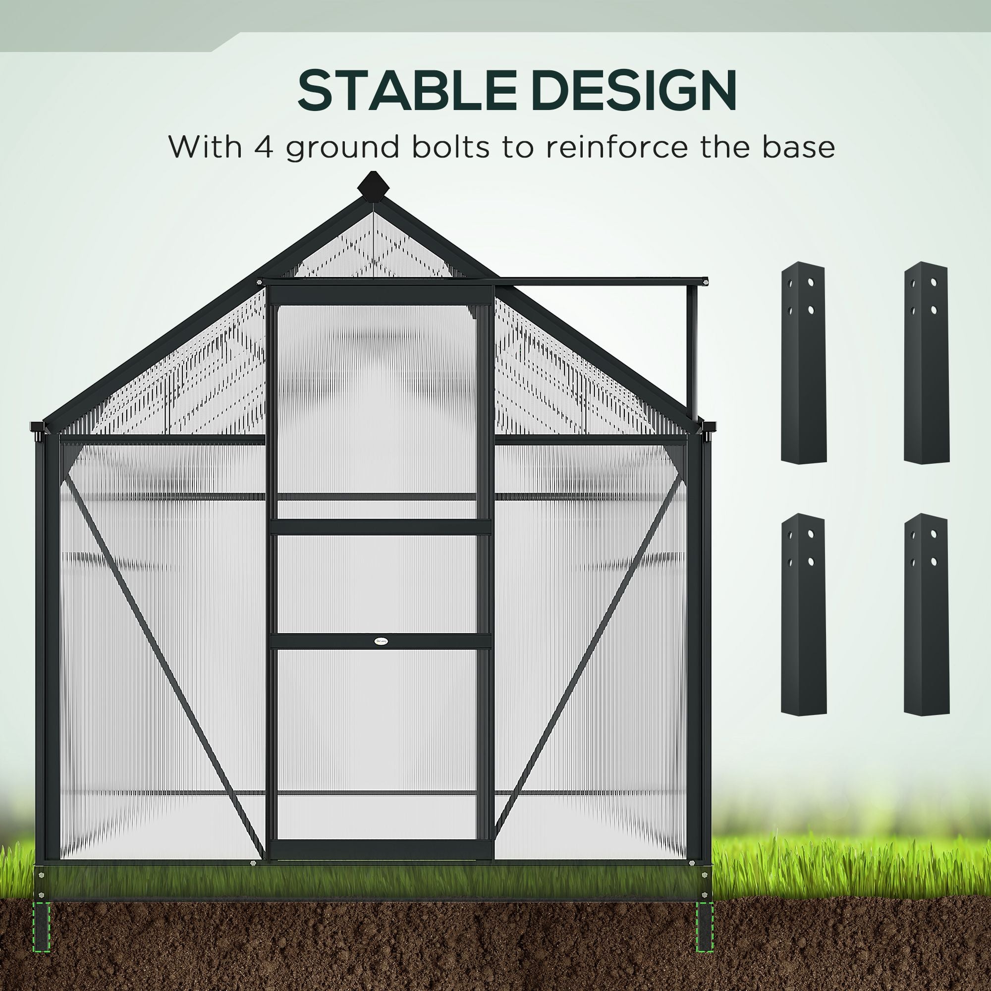 Outsunny 6 x 10ft Polycarbonate Greenhouse, Large Walk-In Green House with Slide Door and Window, Garden Plants Grow House with Aluminium Frame and Foundation, Grey - North Peak Garden Furniture
