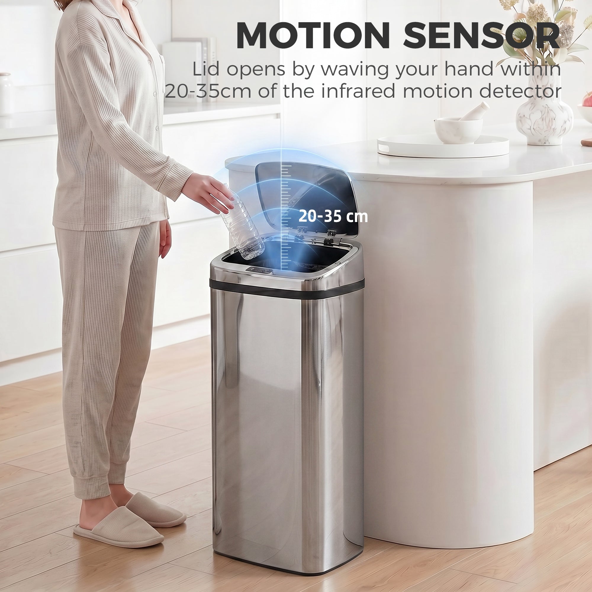 HOMCOM 50L Infrared Touchless Automatic Motion Sensor Dustbin Stainless Steel Trash Can Home Office
