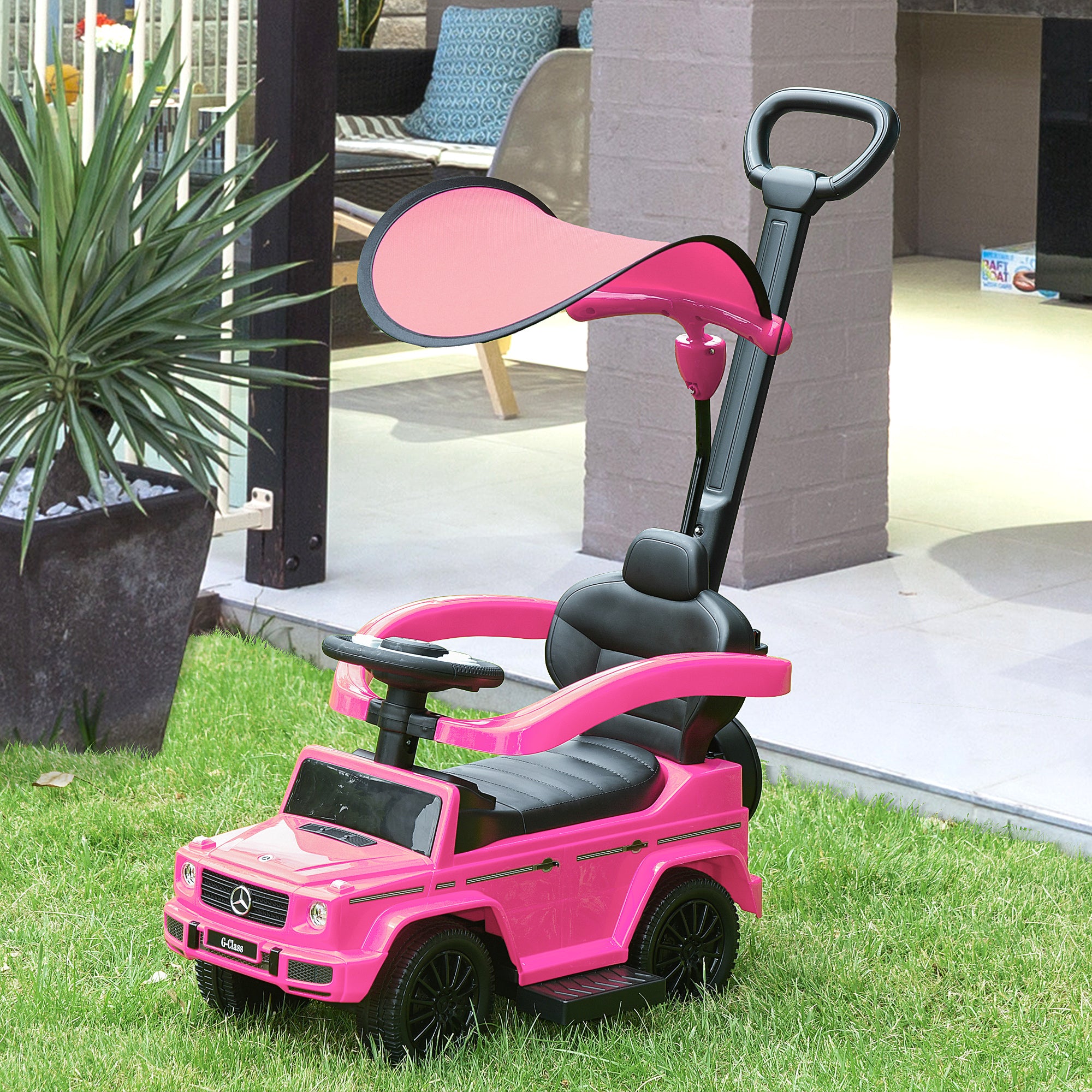 HOMCOM 3 in 1 Kids Children Ride on Push Car Toddler Sliding Car G350 Licensed Walker Foot to Floor Slider Push-Along with Horn Steering Wheel NO POWER Manual, Pink - North Peak Garden Furniture