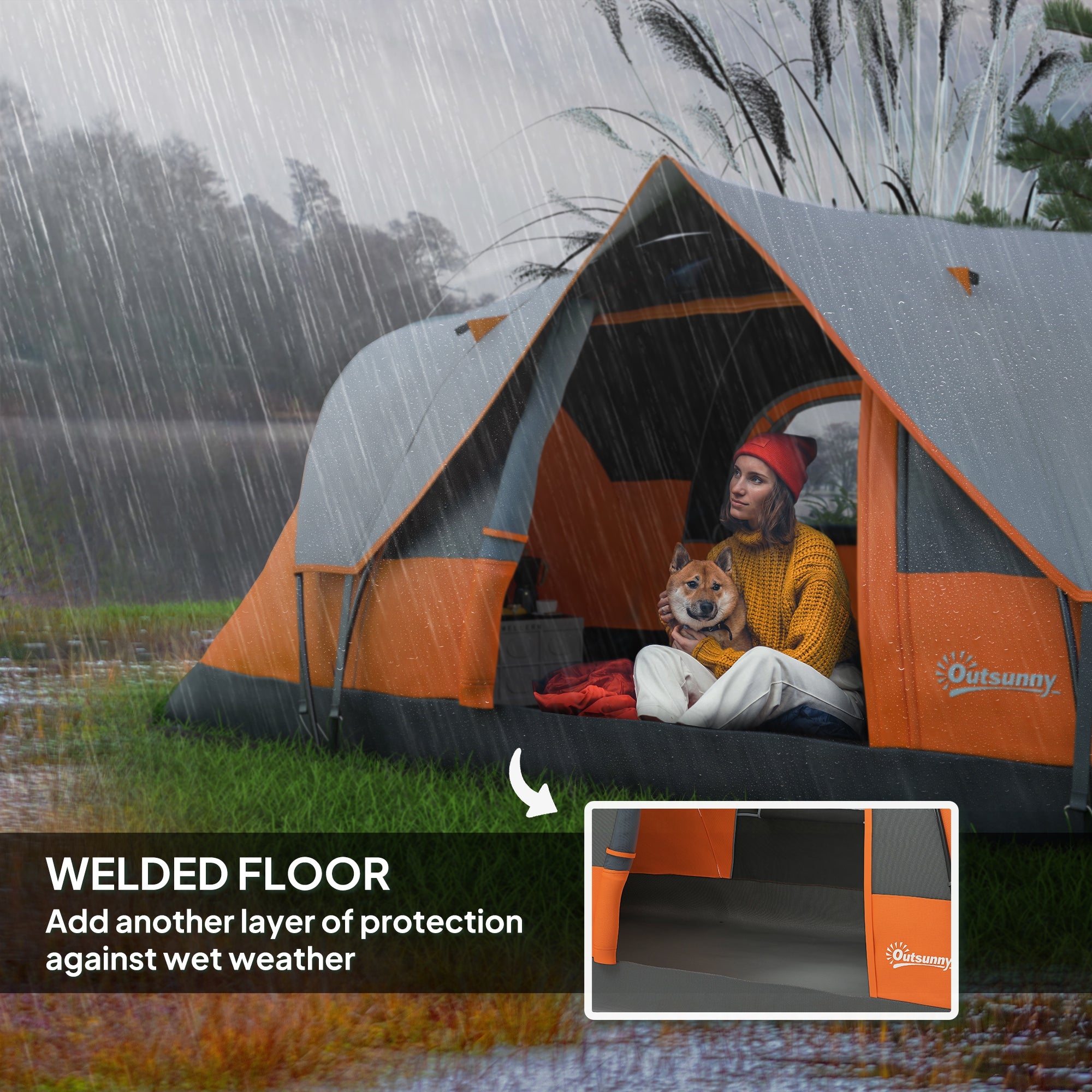 Outsunny 5-6 Man Dome Camping Tent - Orange - North Peak Garden Furniture