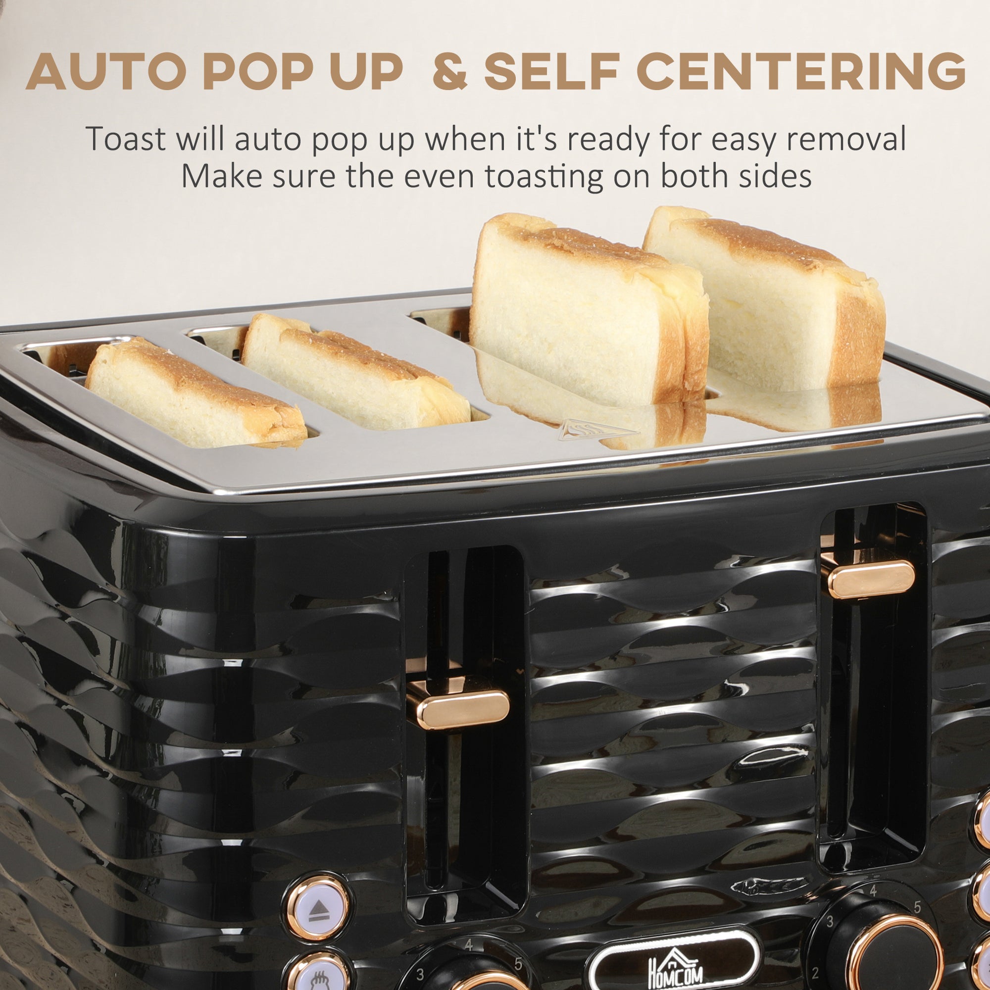 HOMCOM Kettle and Toaster Sets, 3000W 1.7L Rapid Boil Kettle & 4 Slice Toaster with 7 Browning Controls, Defrost, Reheat and Crumb Tray, Otter thermostat, Black - North Peak Garden Furniture