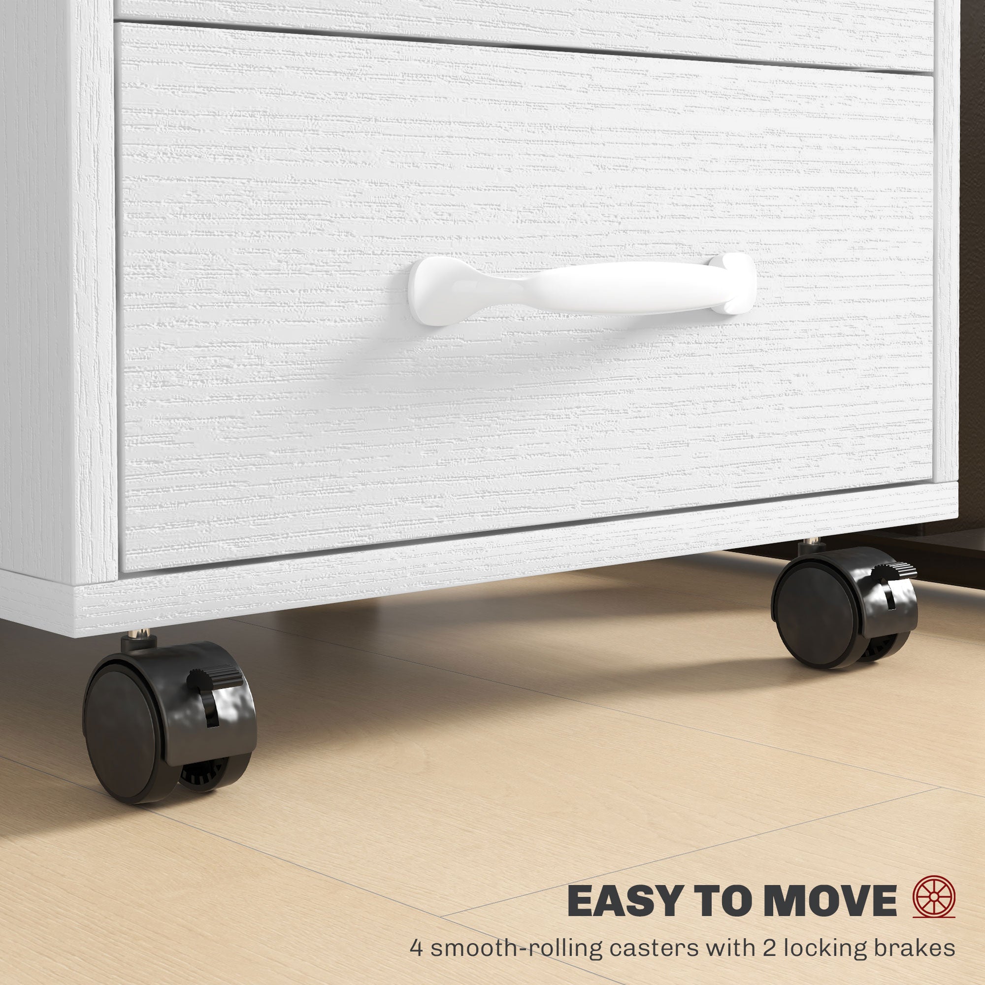 HOMCOM 3 Drawer File Cabinet, Mobile Filing Cabinet on Wheels for Home Office, Study, White - North Peak Garden Furniture