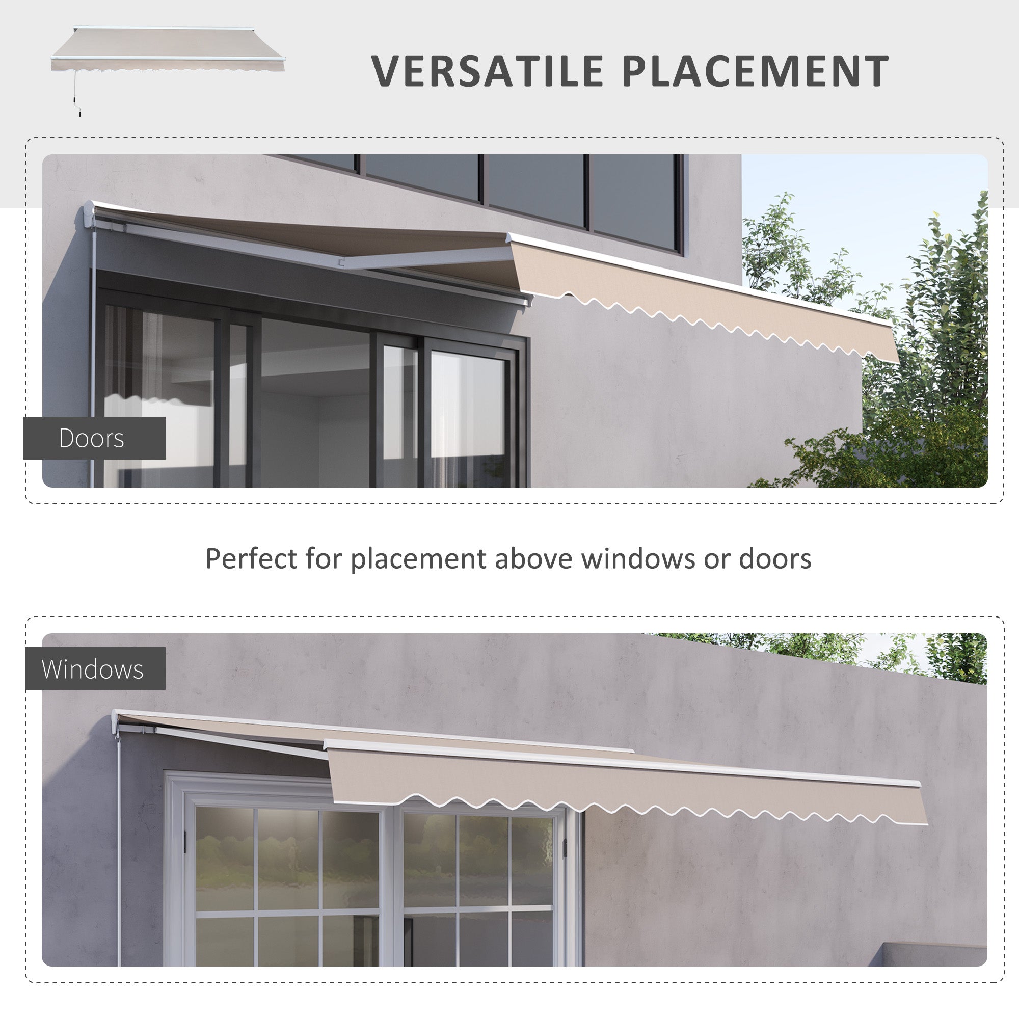 Outsunny 2.95Lx2.5M  Retractable Manual/Electric Awning-Cream White/White