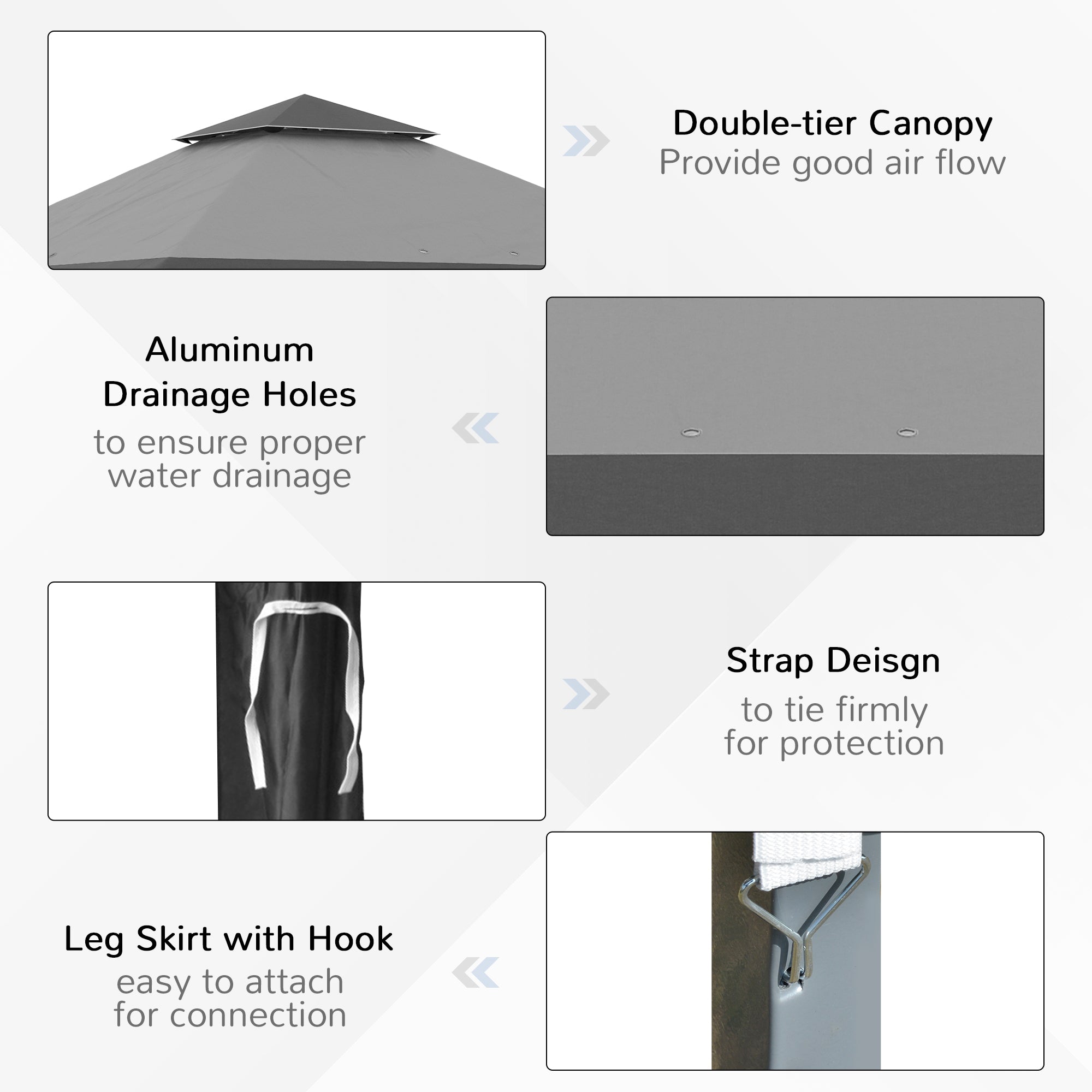 Outsunny 4 x 4m Pop-up Gazebo Double Roof Canopy Tent with UV Proof, Roller Bag & Adjustable Legs Outdoor Party, Steel Frame, Grey - North Peak Garden Furniture